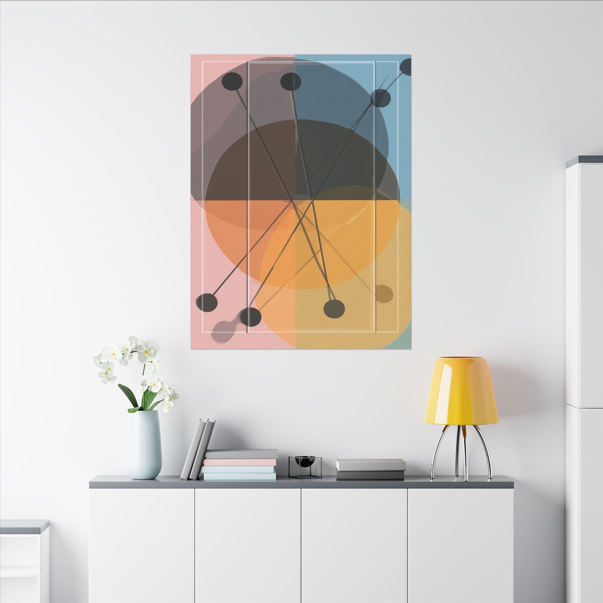 Interconnected Geometries: Pastel Circles in Motion, Mid-Century Modern Design, Abstract Bauhaus Composition   |   Custom Orders Accepted