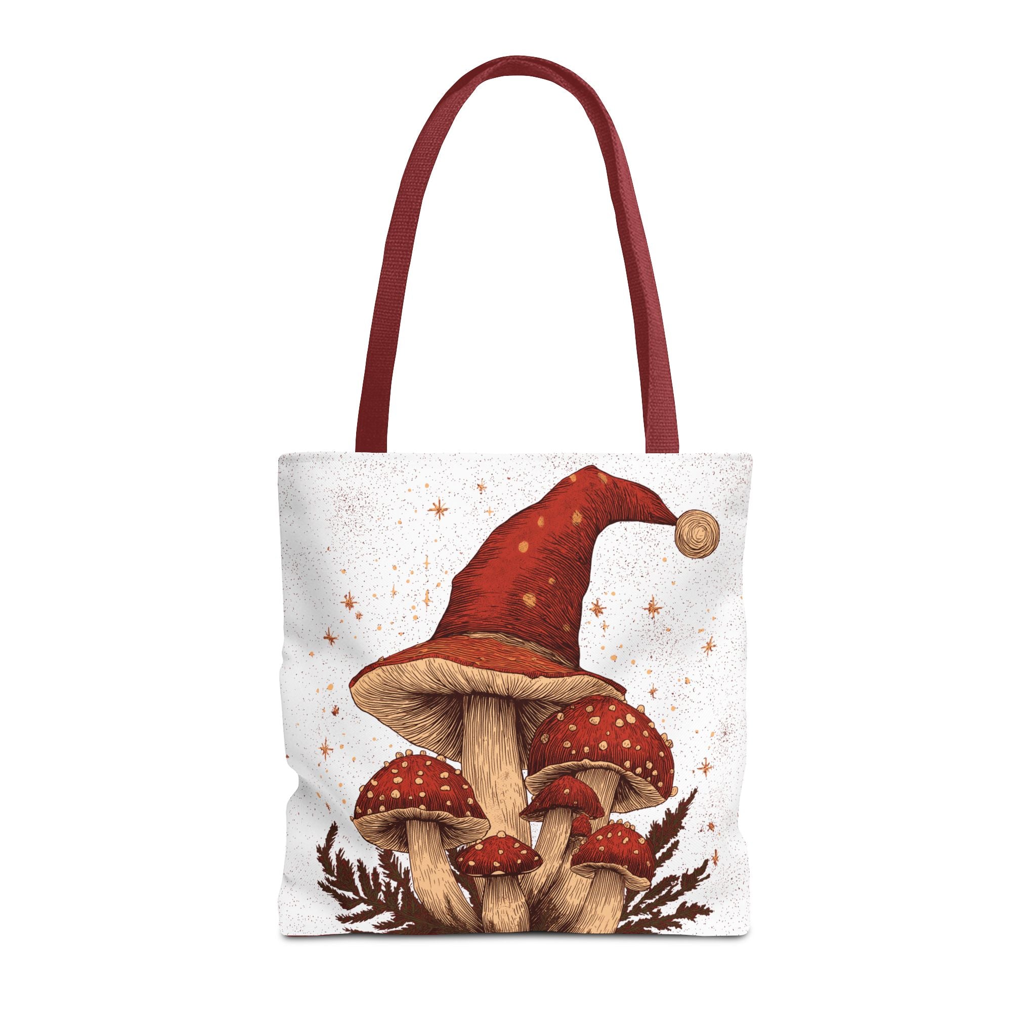 Whimsical Mushroom Christmas Tote Bag, Holiday Gift Bag, Eco-Friendly Shopping Tote, Fun Seasonal Accessory, Mushroom Art
