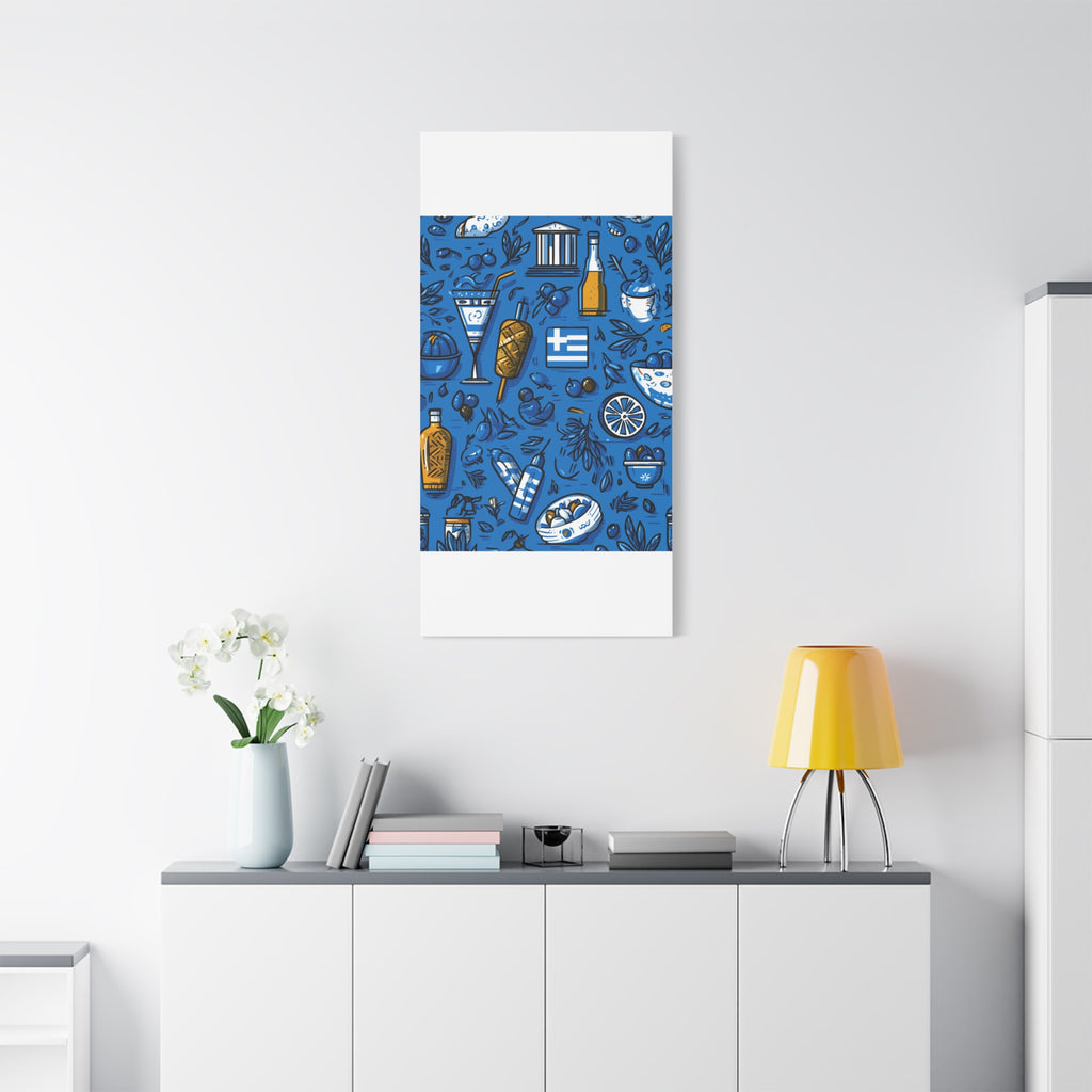 Vibrant Canvas Wall Art, Blue Mediterranean Theme, Kitchen Decor, Greek Party Decor, Olive and Drink Motif