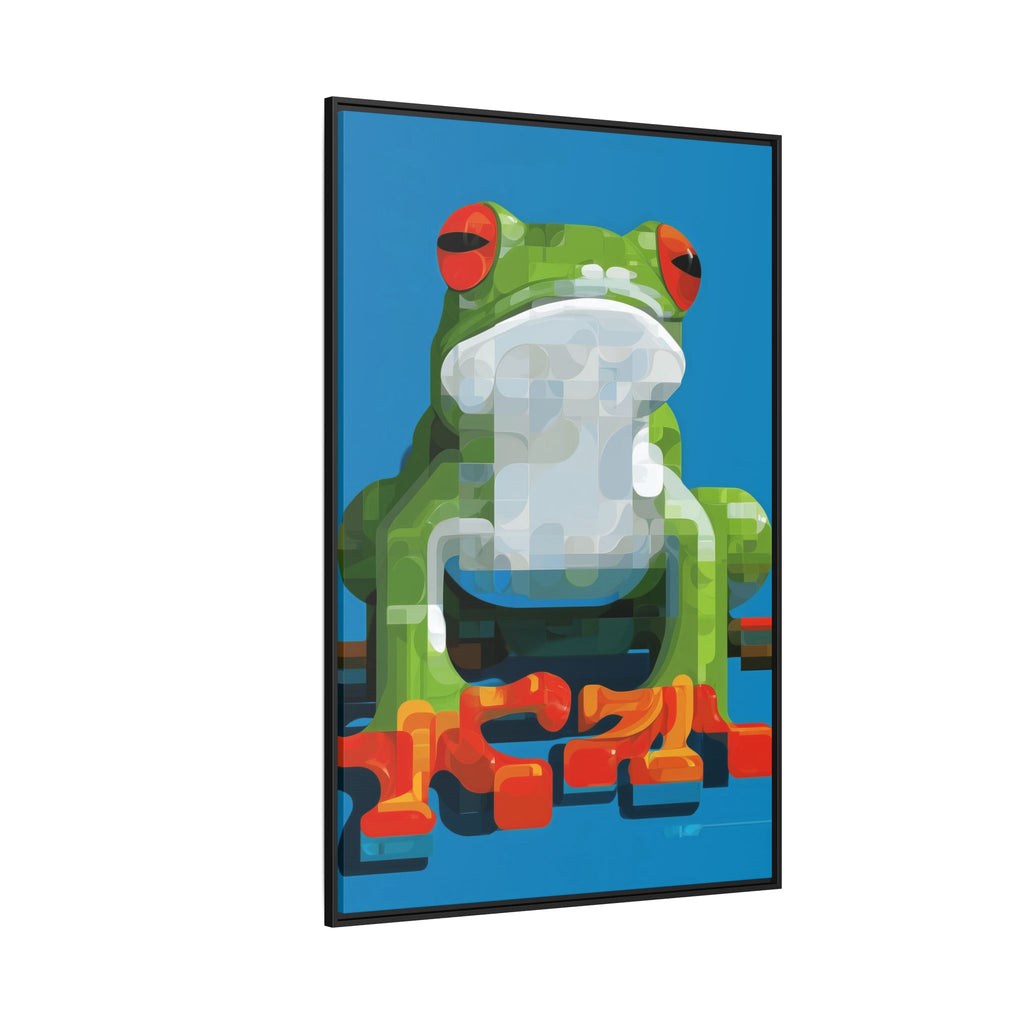 Pixel Frog Framed Print : Geometric Digital Art, Mosaic Amphibian Portrait   |  Personalized & Custom Orders Available
