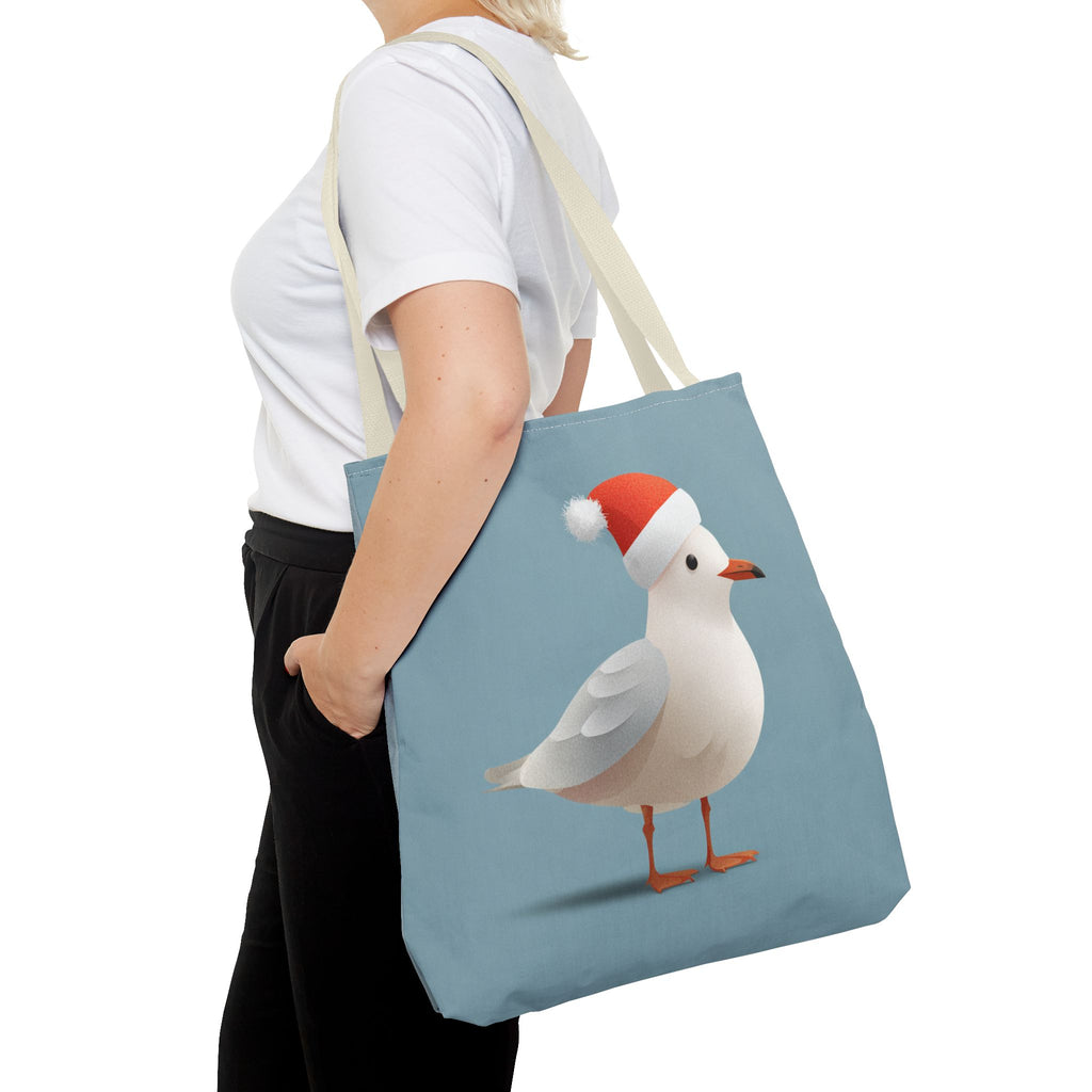Christmas Seagull Tote Bag, Holiday Shopping Bag, Eco-Friendly Gift Bag, Cute Coastal Accessories, Winter Tote for Bird Lovers