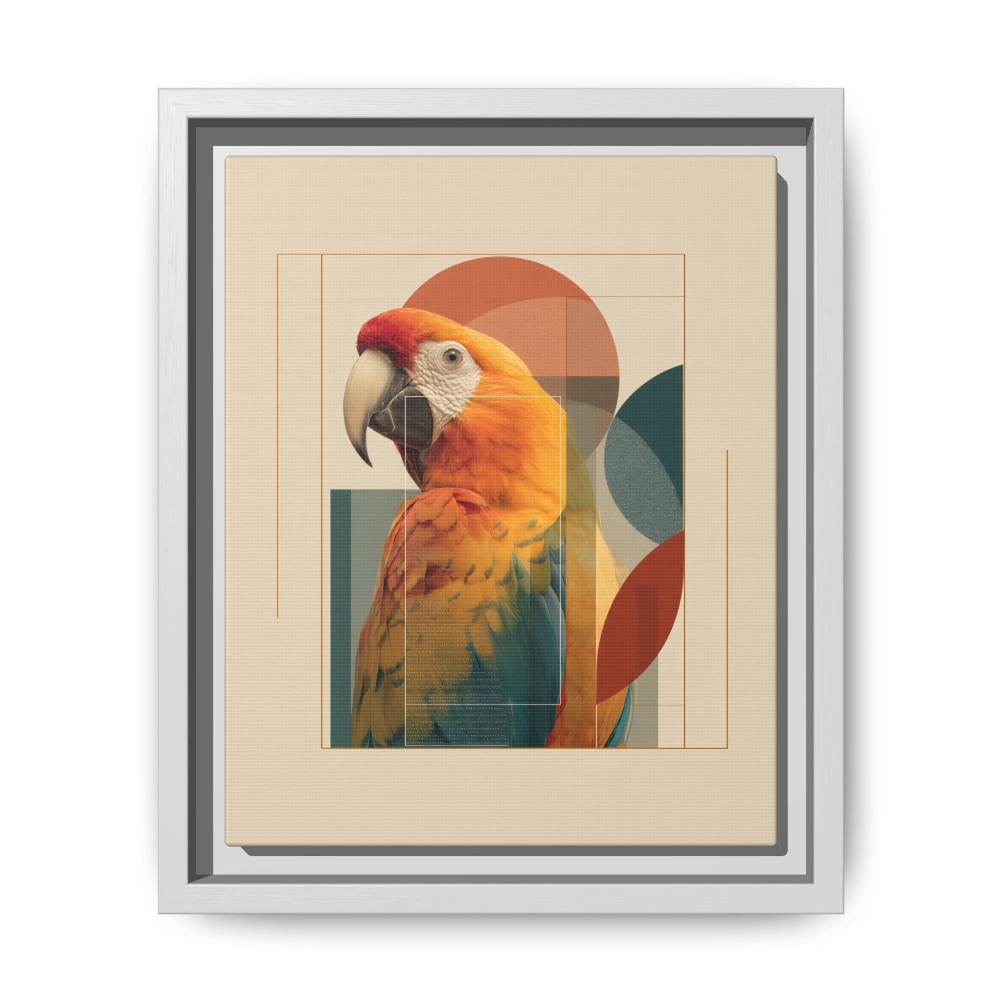 Scarlet Symphony: Macaw in Geometric Abstraction, Modern Graphic Design Artwork   |    Custom Orders Available