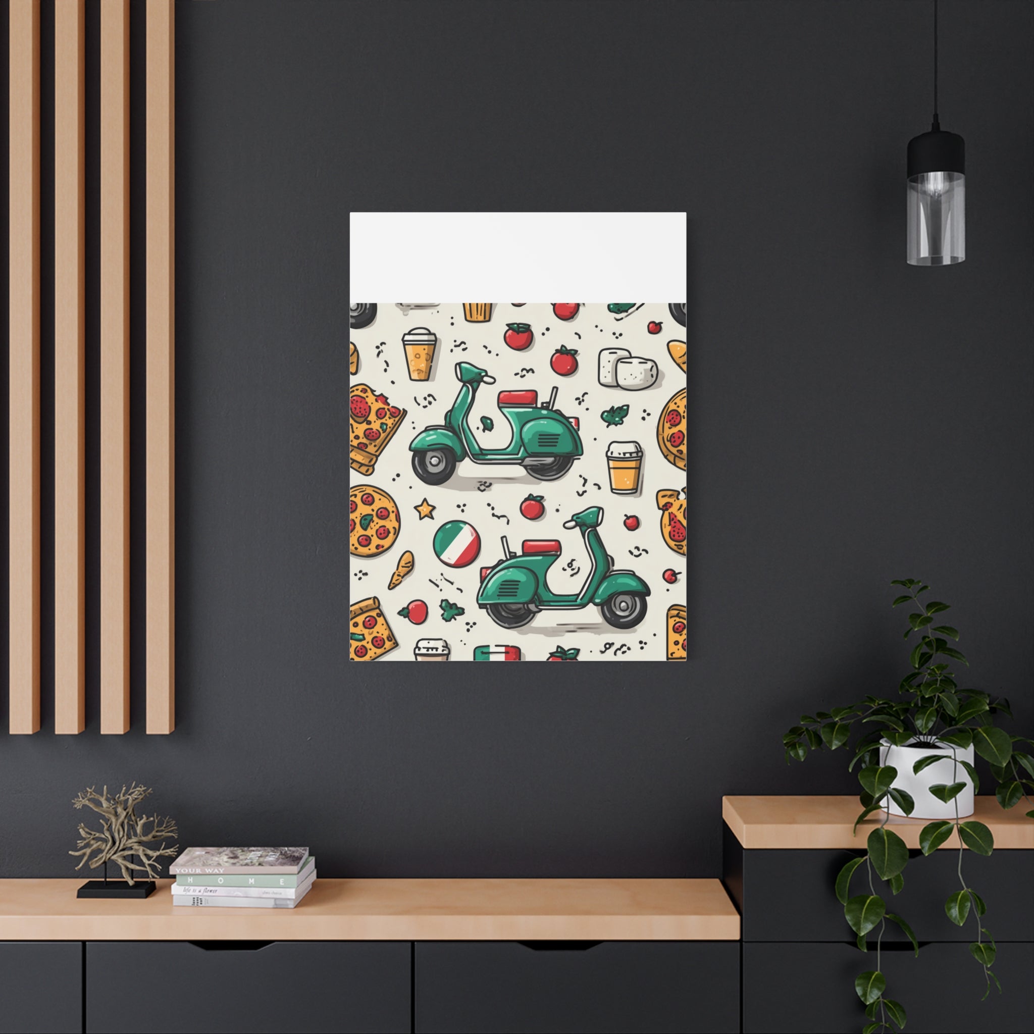 Vibrant Travel Nostalgia Canvas Art, Scooter Decor, Foodie Wall Art, Fun Home Decor, Gift for Adventurers, Kitchen Wall Hanging