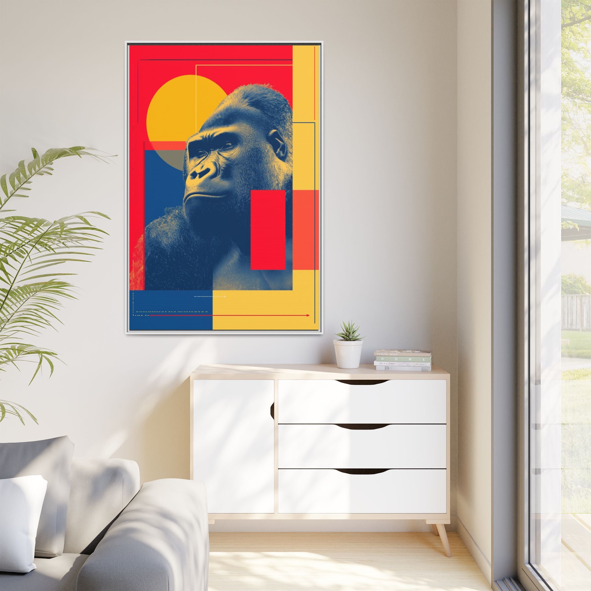 Primal Geometry: Gorilla Portrait in Blue and Yellow, Pop Art Graphic Design   |  Personalized & Custom Orders Available
