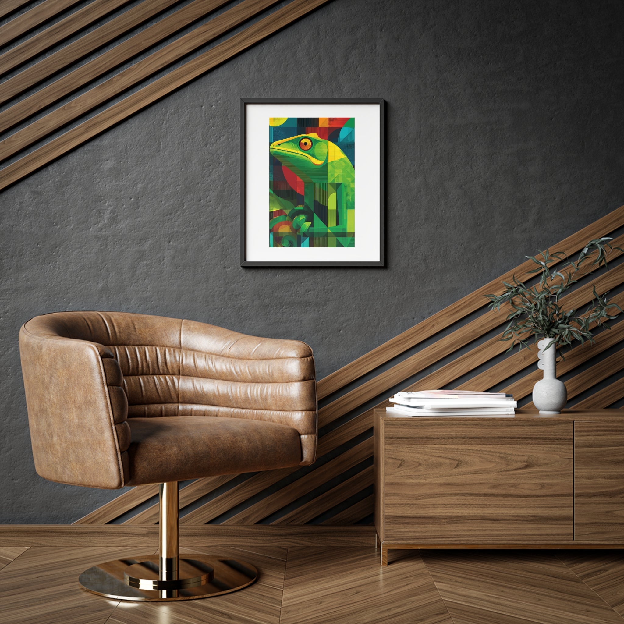 Vibrant Chameleon Lizard Art Framed Poster, Colorful Wall Decor, Nature-Inspired Home Decor, Unique Gift for Animal Lovers, Modern Art Print