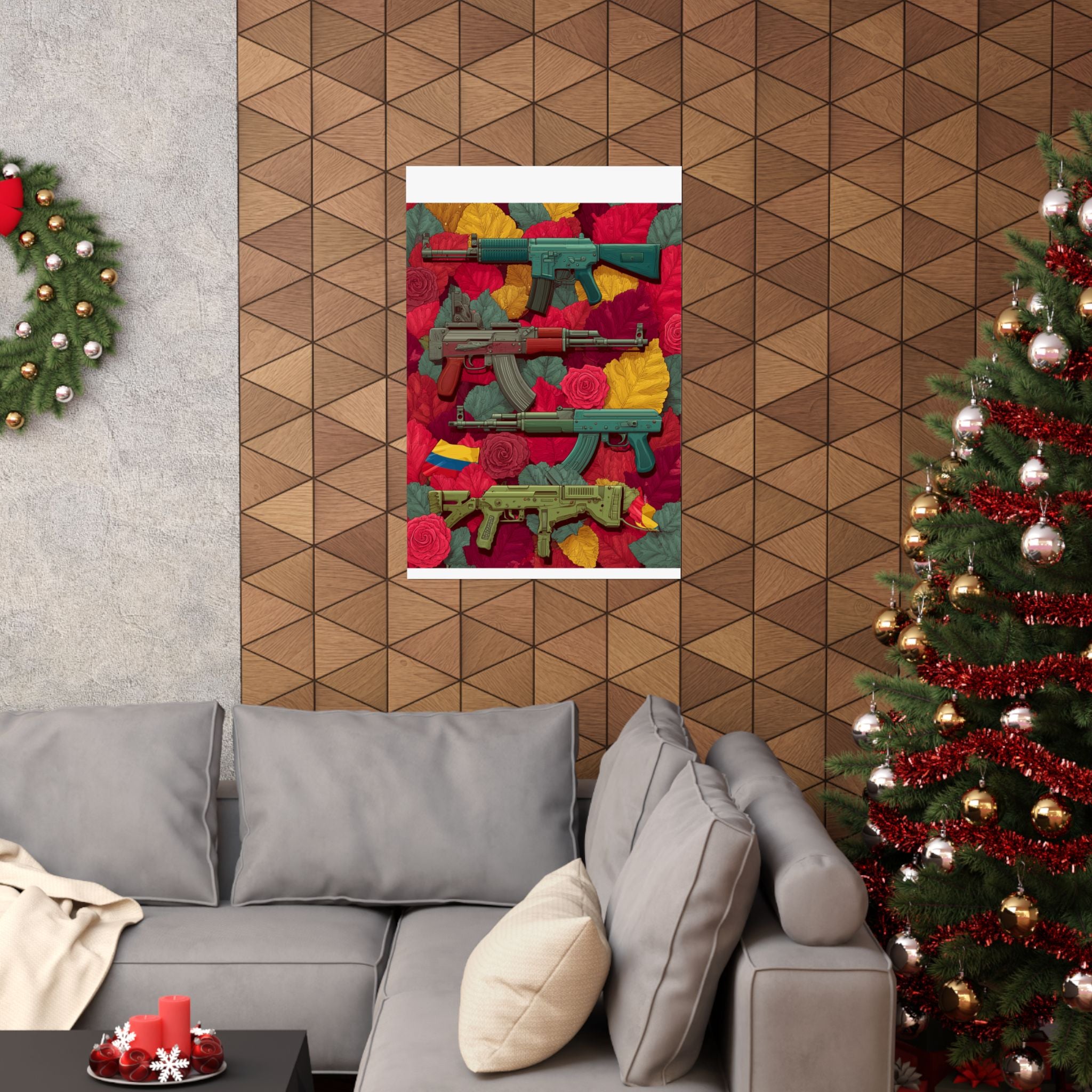 Vibrant Gun Art Vertical Poster, Unique Wall Decor, Military Theme Art, Home Office Decoration, Gift for Gun Enthusiasts