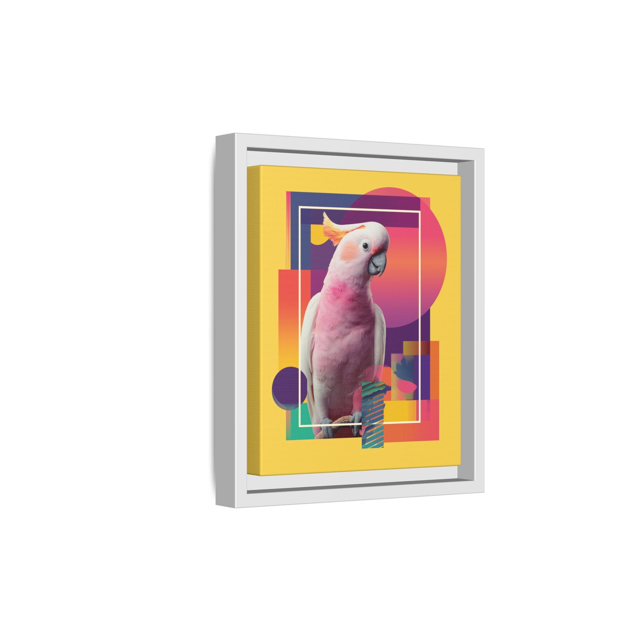Framed Print, Cockatoo Abstract Geometric Wall Art, Matte Canvas, Colorful Bird Poster, Modern Home Decor, Tropical Animal Painting, Unique
