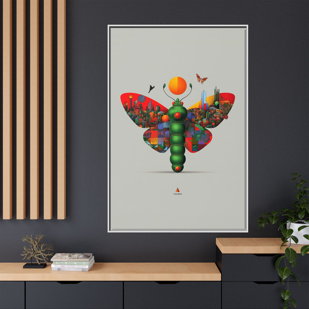 Urban Metamorphosis Framed Print: Geometric Cityscape Butterfly, Digital Surrealism Collage   |  Custom Orders Available