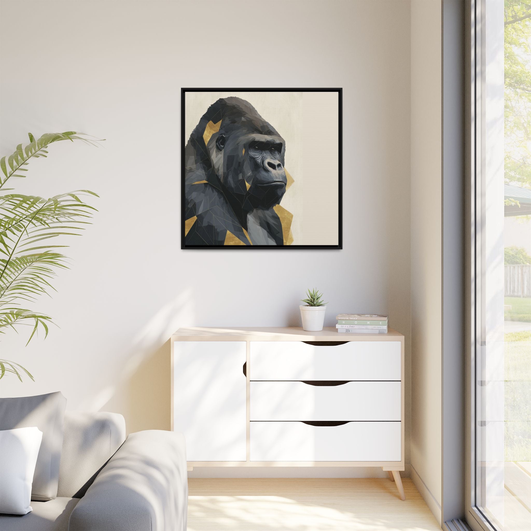 Primal Geometry: Polygonal Gorilla Portrait, Modern Metallic Wildlife Art   |  Personalized & Custom Orders Available