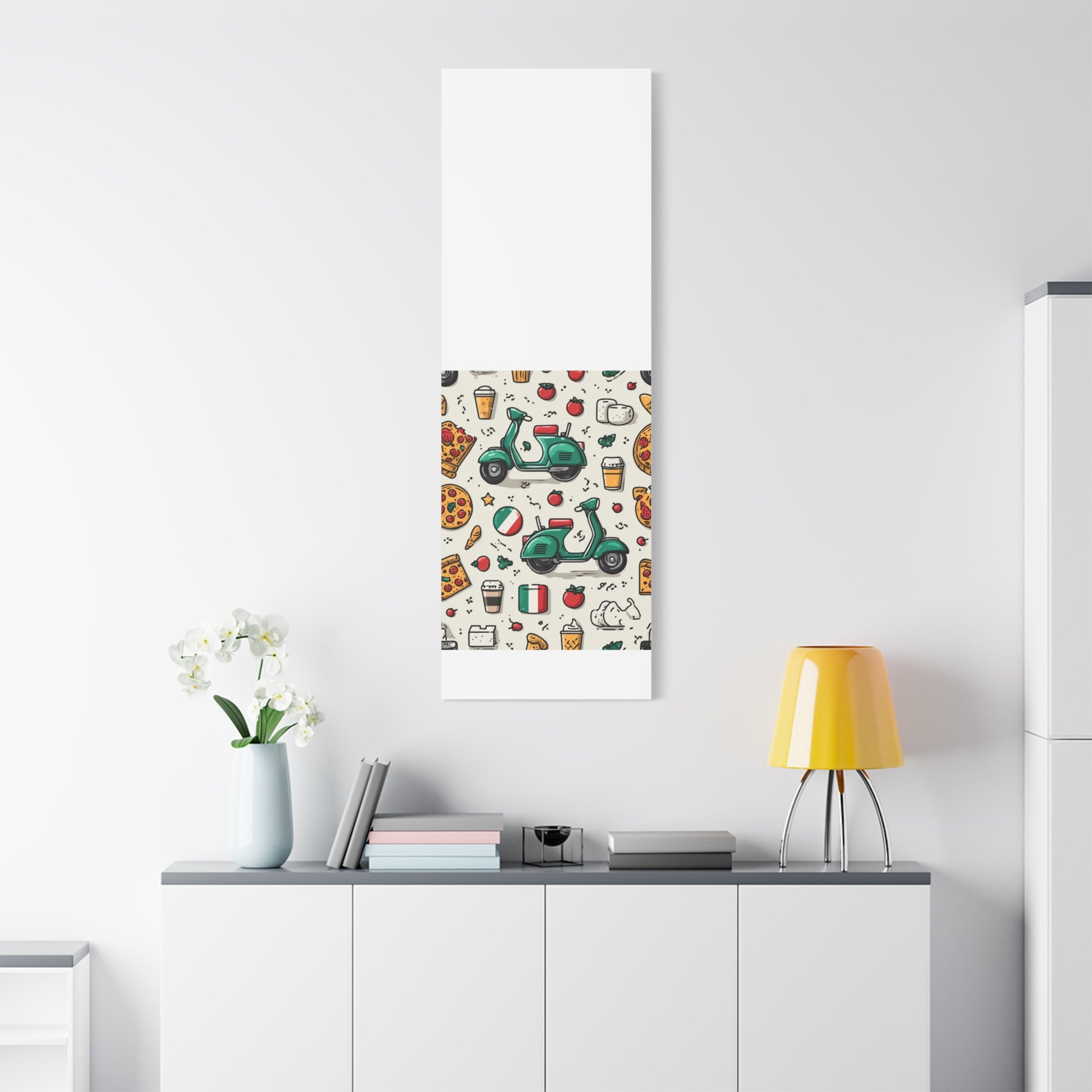 Vibrant Travel Nostalgia Canvas Art, Scooter Decor, Foodie Wall Art, Fun Home Decor, Gift for Adventurers, Kitchen Wall Hanging