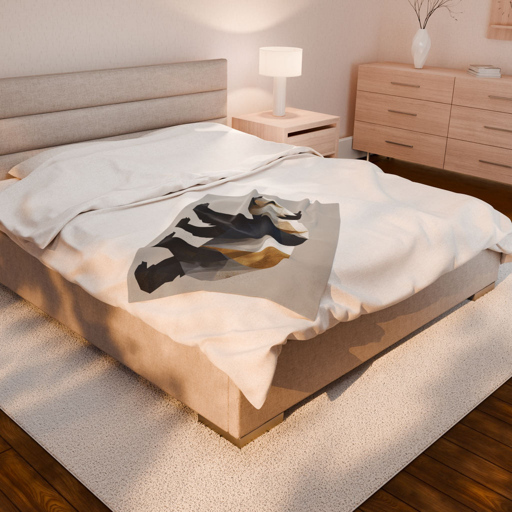 Velveteen Plush Geometric Panda Blanket: , Modern Minimalist Design, Gold and Monochrome Illustration   |  Personalized & Custom Order