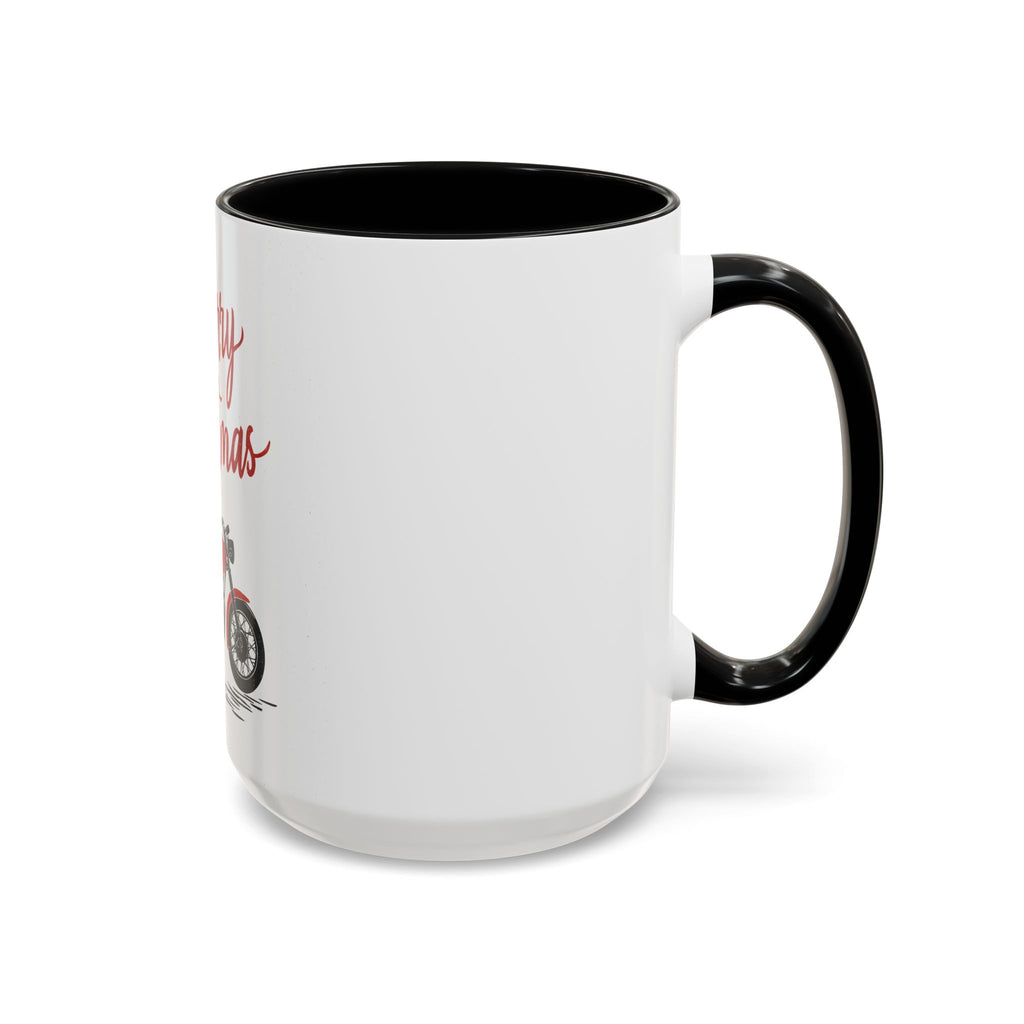 Christmas Motorcycle Coffee Mug for Bikers, Holiday Gift for Dad, Fun Presents for Motorcycle Enthusiasts, Festive Coffee Cup, Red & Black