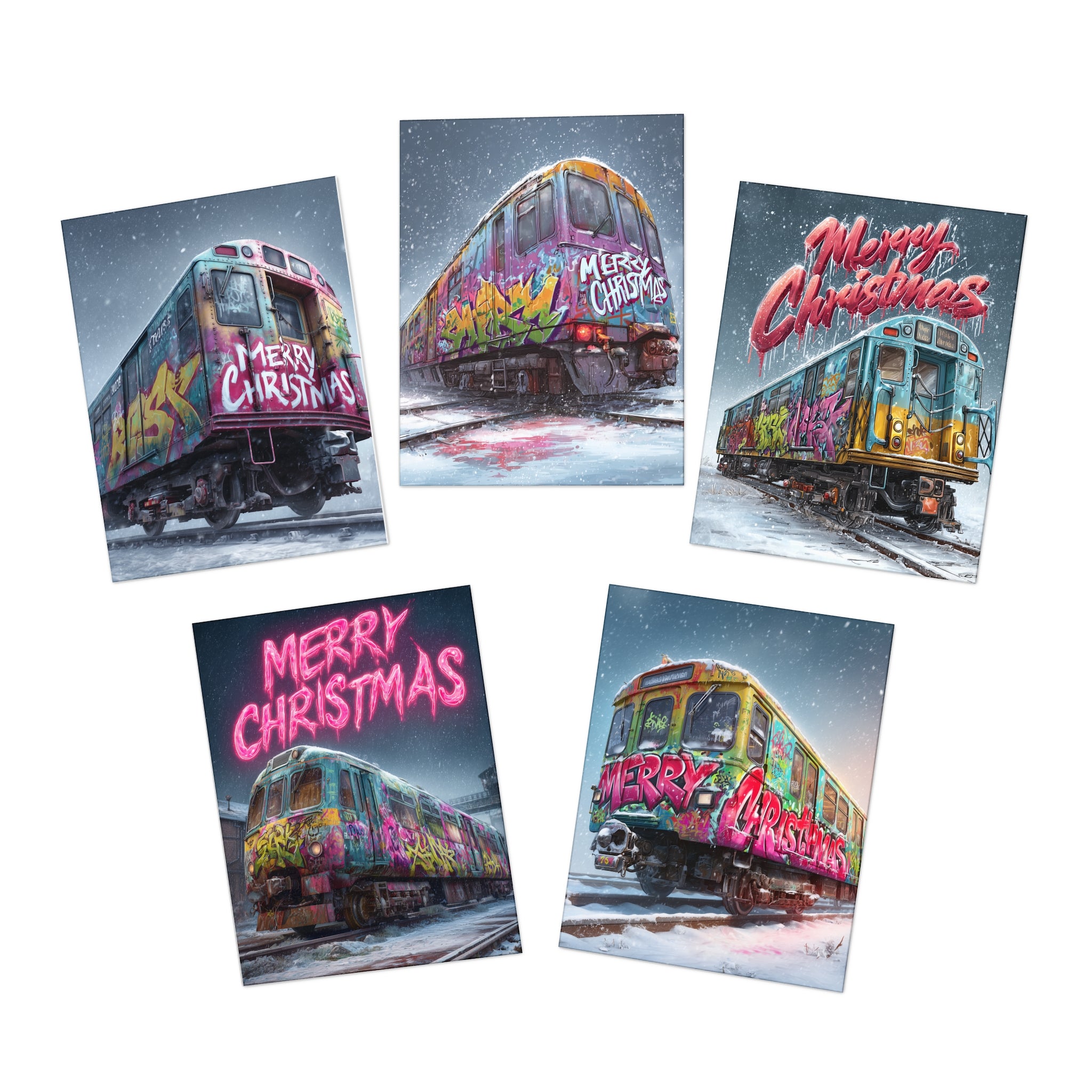 Christmas Graffiti Train Greeting Cards (5-Pack)