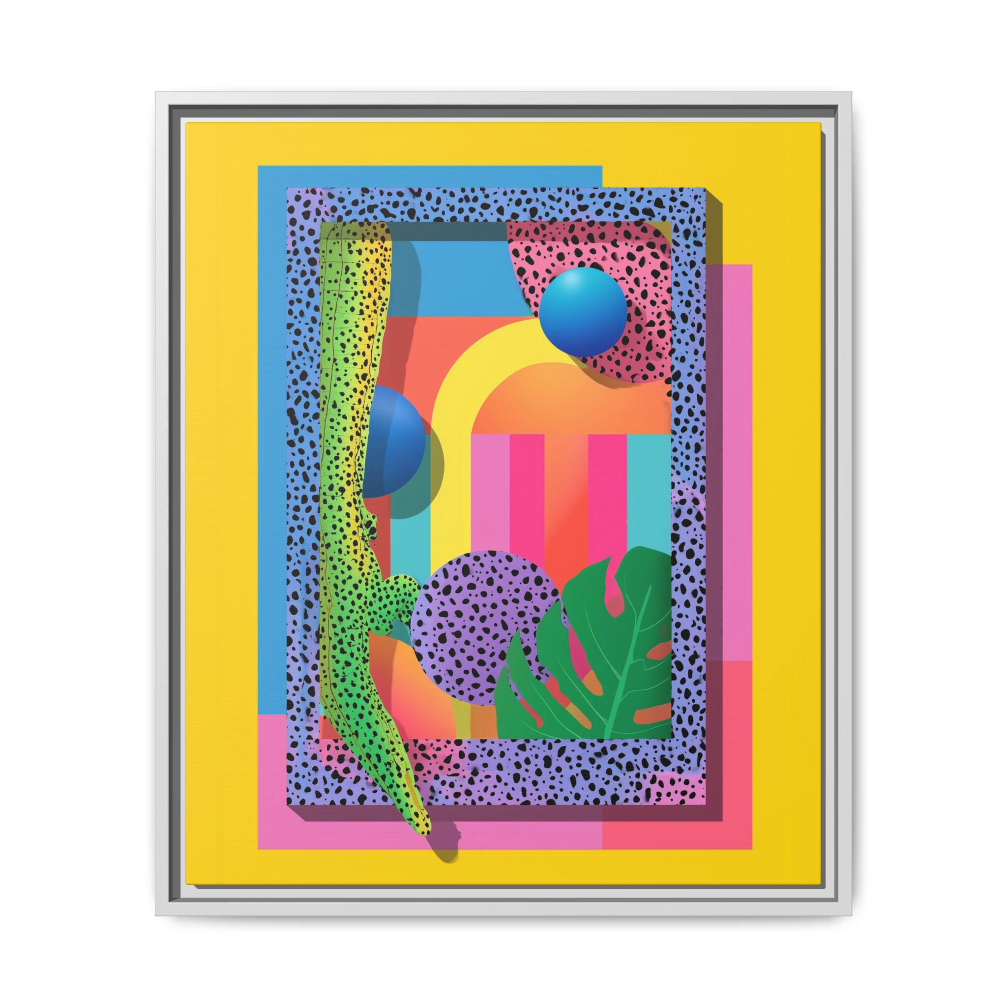 Geometric Rhythms: Abstract Layers of Color, Dimensional Shapes and Tropical Elements, Vibrant Modern Art Composition   |   Custom Orders