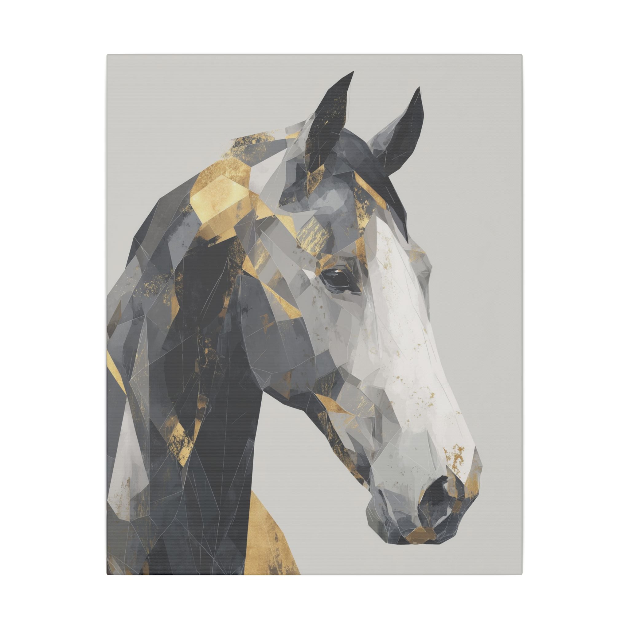 Fractal Equine: Geometric Horse Portrait, Digital Mosaic Artwork, Metallic Angular Design   |  Personalized & Custom Orders Available