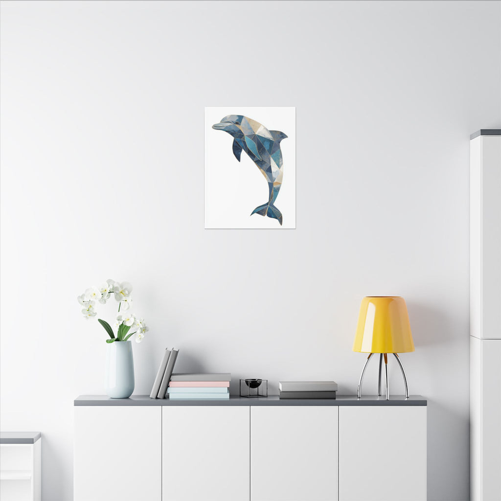 Canvas Print, Geometric Abstract Dolphin Gold Accented Art, High Quality Wall Decor, Nautical Sea Theme, Coastal Home Decor, Ocean Animal