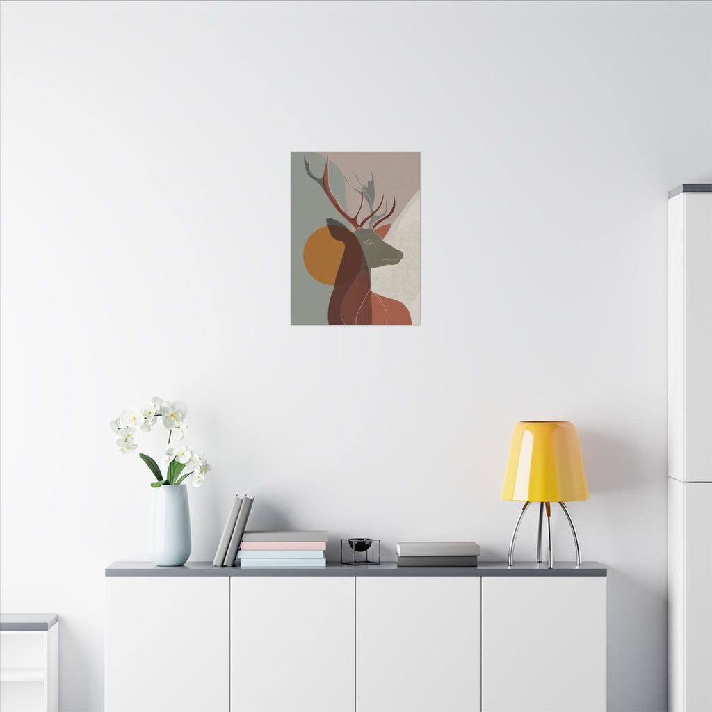 Majestic Deer in Abstraction: Minimalist Geometric Design, Earthy Tones, Mid-Century Modern Art   |  Personalized & Custom Orders Available
