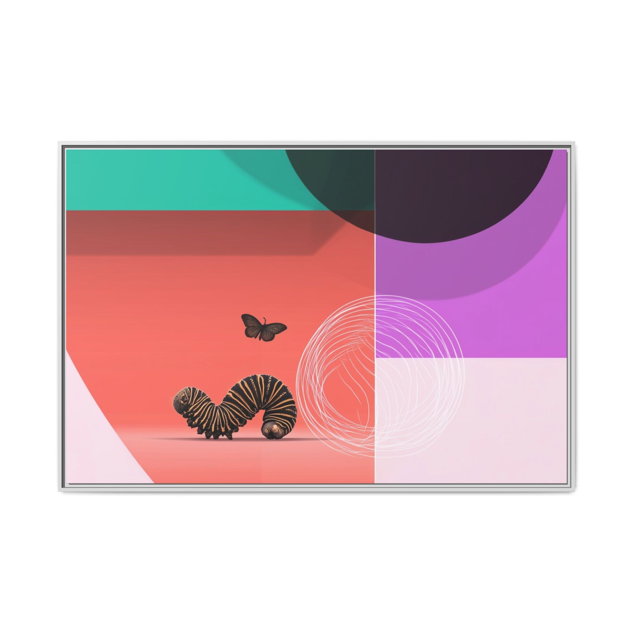 Striped Caterpillar and Butterfly Framed Print , Mid-Century Modern Color Blocks   |  Personalized & Custom Orders Available