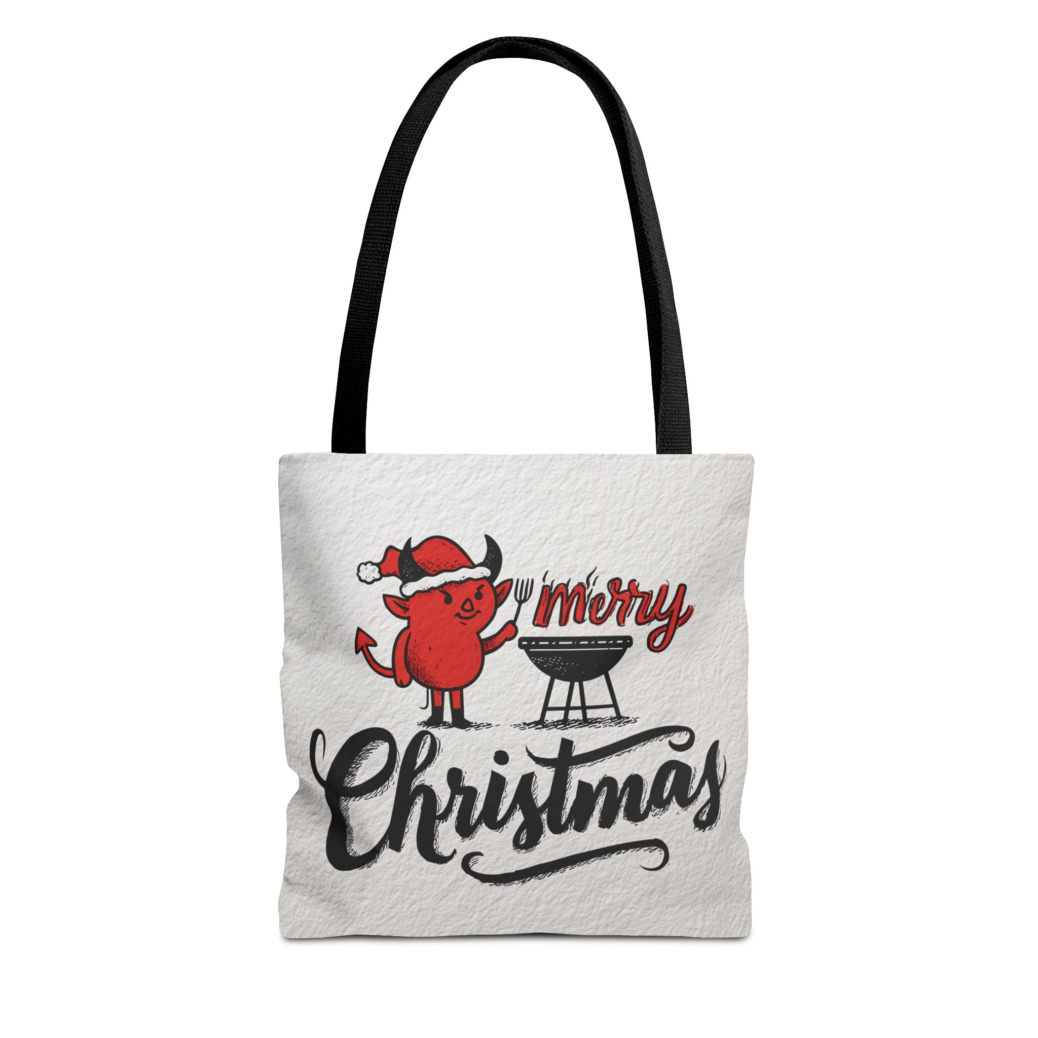 Festive Tote Bag, Christmas Gift, Holiday Shopping Bag, Red Devil BBQ Design, Merry Christmas Tote