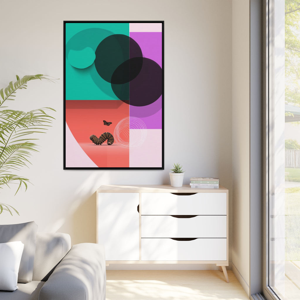 Striped Caterpillar and Butterfly Framed Print , Mid-Century Modern Color Blocks   |  Personalized & Custom Orders Available