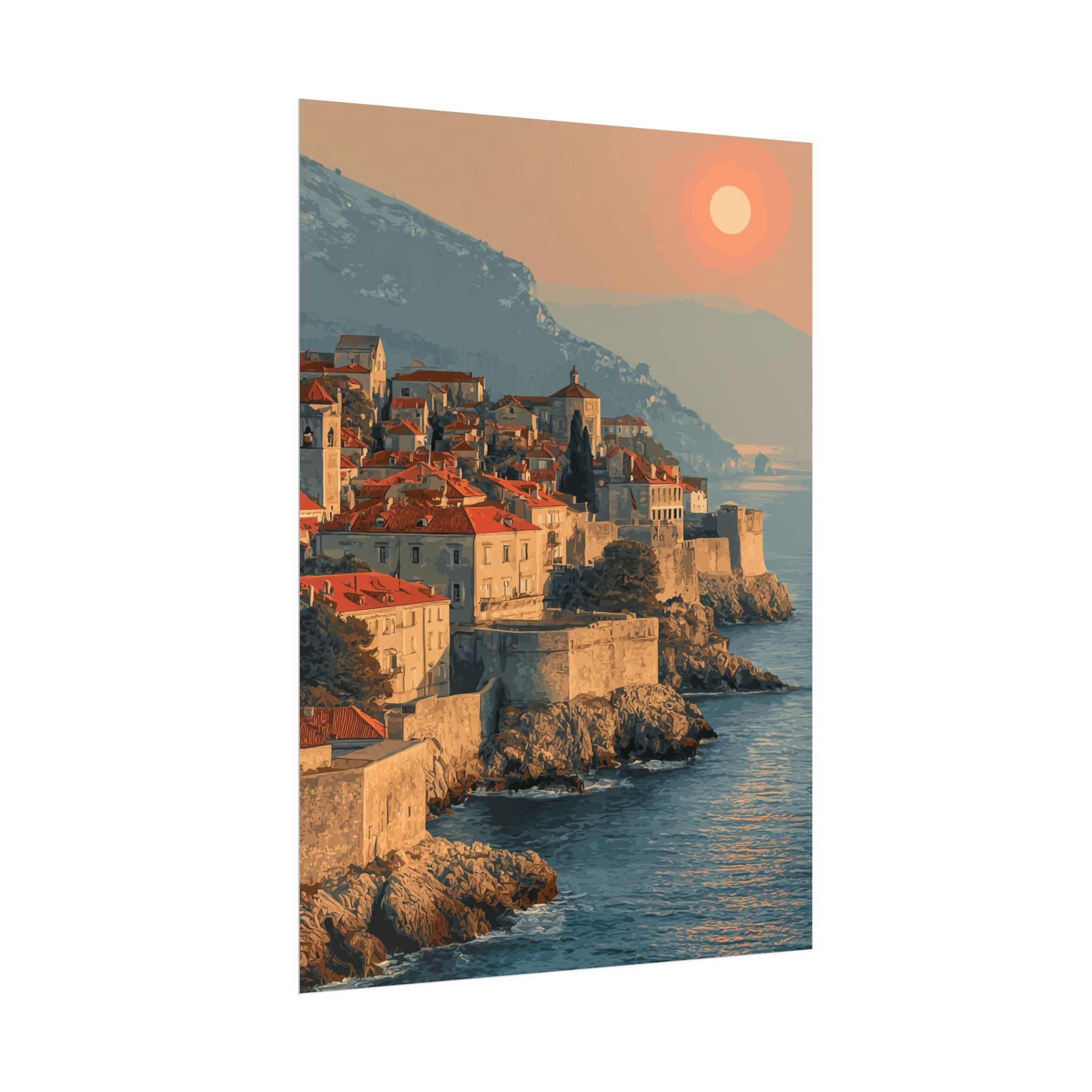 Dubrovnik's Golden Hour: Medieval Coastal Cityscape, Adriatic Sunset Panorama   |    Custom Orders Available
