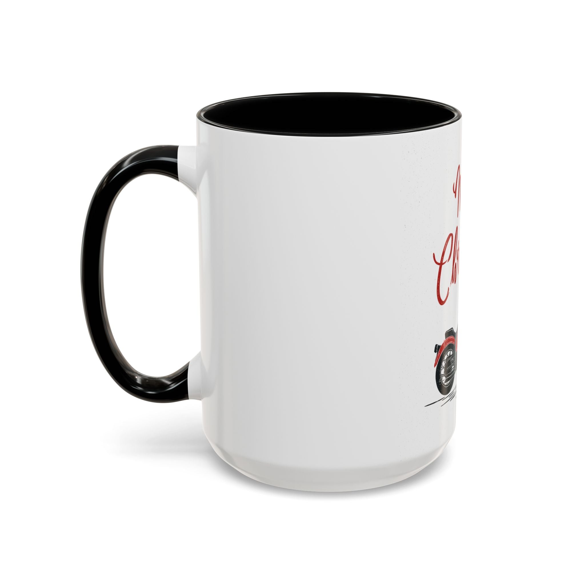 Christmas Motorcycle Coffee Mug for Bikers, Holiday Gift for Dad, Fun Presents for Motorcycle Enthusiasts, Festive Coffee Cup, Red & Black