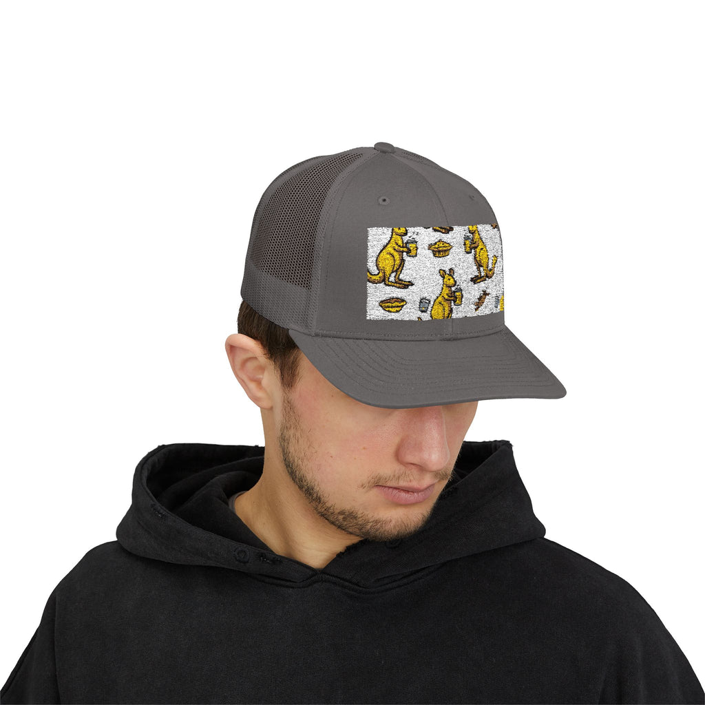 Kangaroo Pattern Snapback Cap, Fun Trucker Hat, Casual Summer Accessory, Gift for Animal Lovers, Unique Outdoor Wear