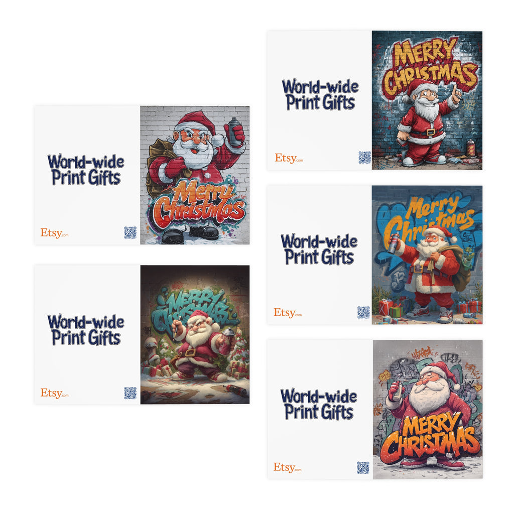 Santa Street Art Christmas Cards (5-Pack)