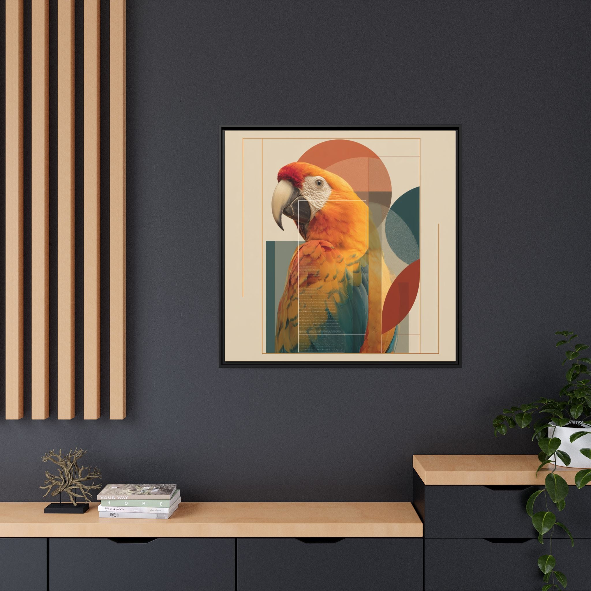 Macaw Geometry: Vibrant Avian Portrait, Modernist Graphic Design   |  Personalized & Custom Orders Available