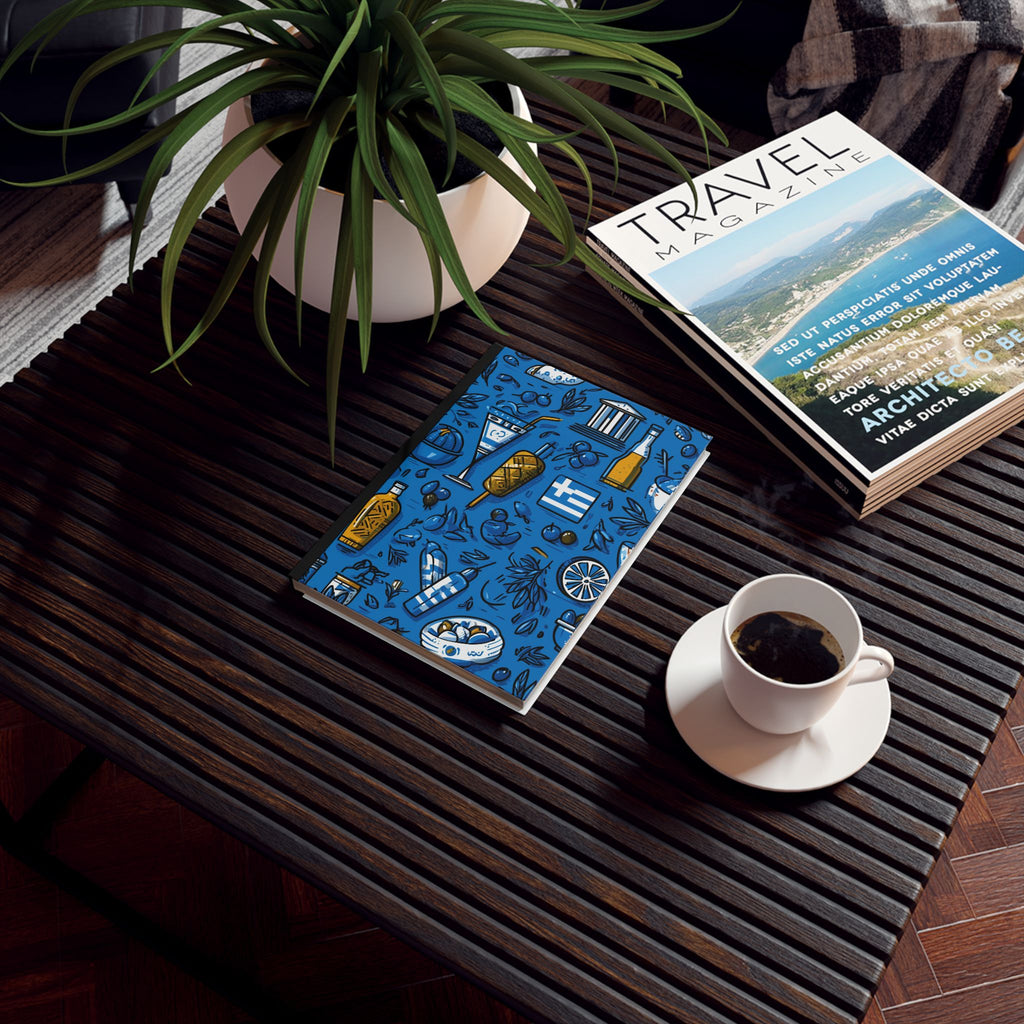 Greek Cultural Mosaic: Mediterranean Lifestyle Illustration, Blue Graphic Design, Culinary Heritage Artwork | Custom Orders Accepted