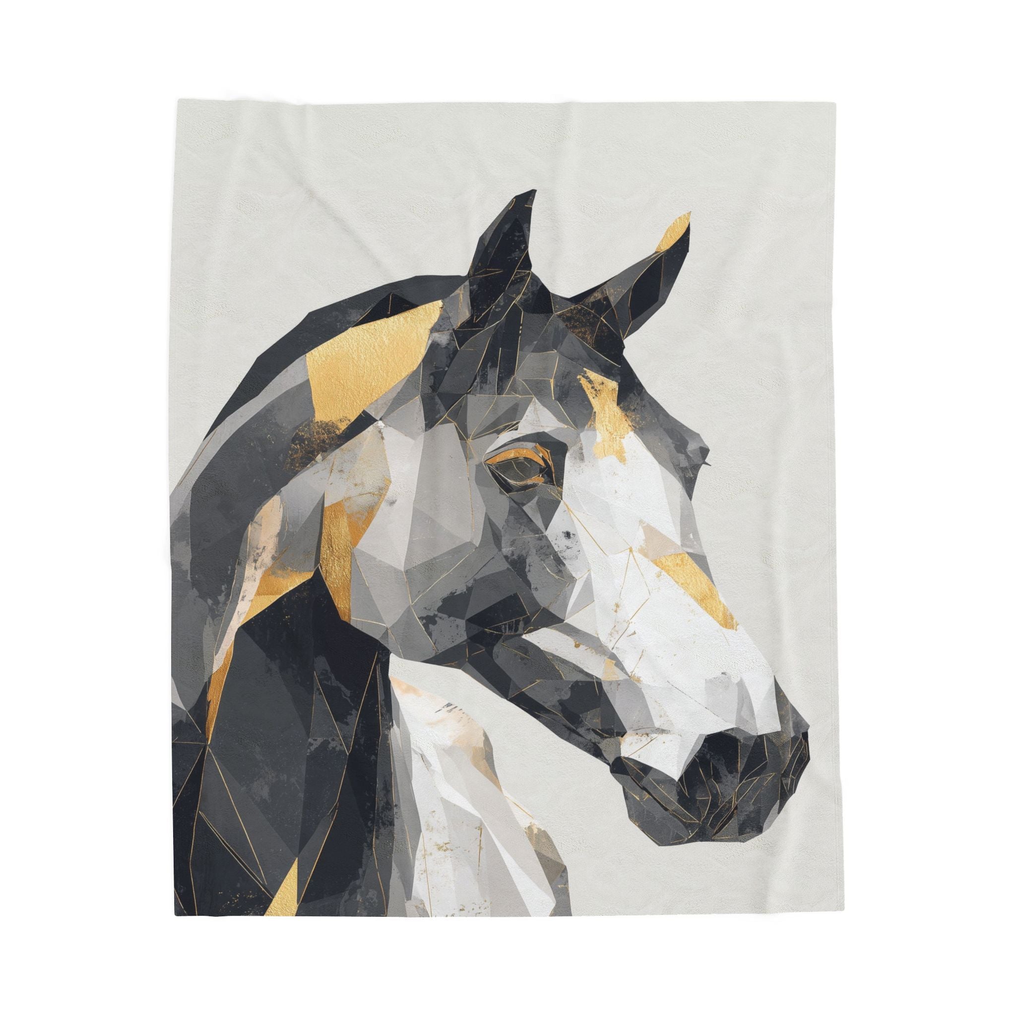 Fractured Equine: Geometric Horse Blanket, Digital Art Polygon Style, Metallic Gray Contemporary Composition   |  Personalized & Custom