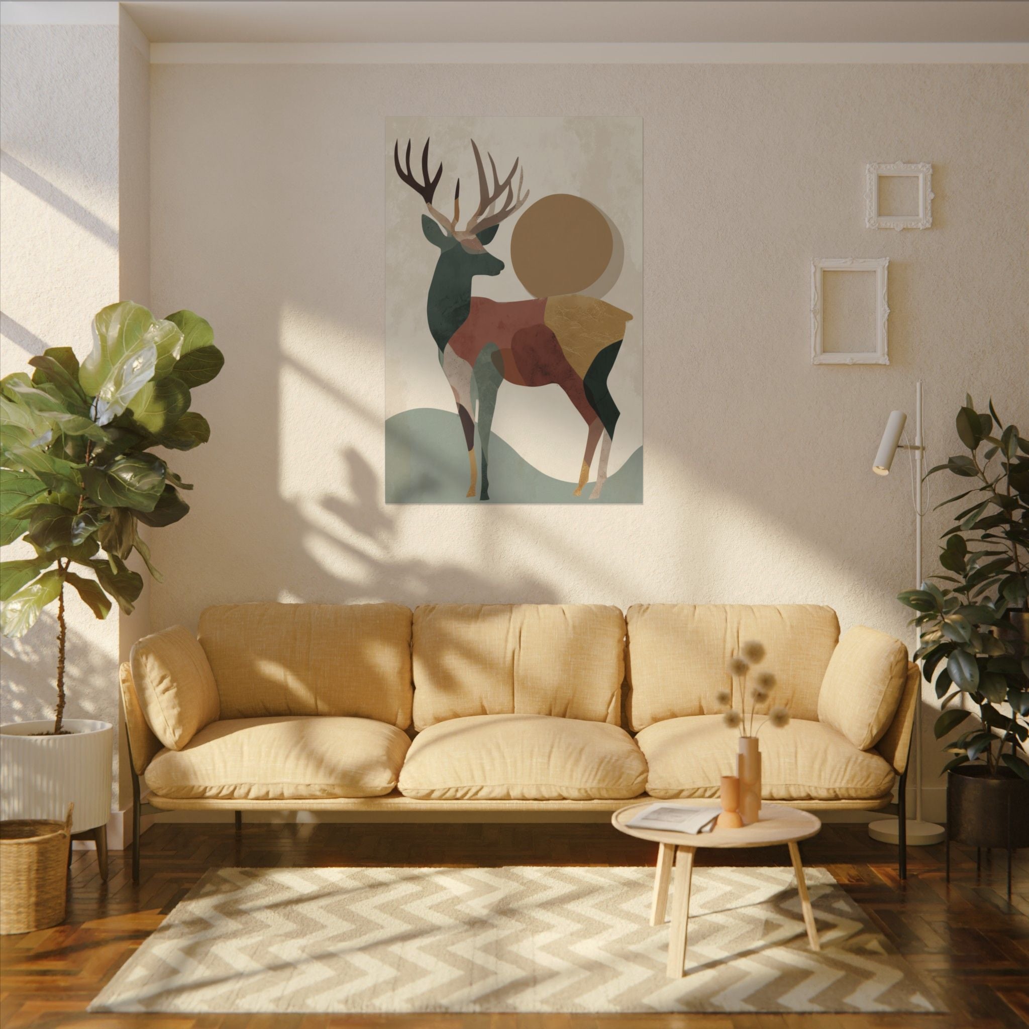 Majestic Deer Geometrica: Modern Nature Abstraction, Minimalist Wildlife Art, Earthy Tones Geometric Design   |  Personalized & Custom