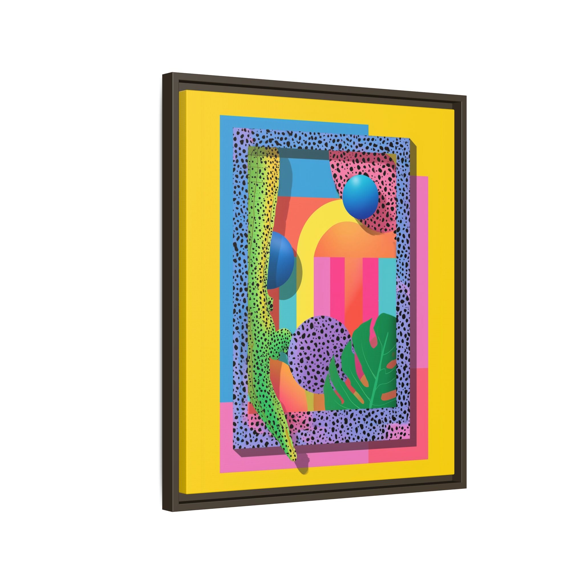 Geometric Rhythms: Abstract Layers of Color, Dimensional Shapes and Tropical Elements, Vibrant Modern Art Composition   |   Custom Orders
