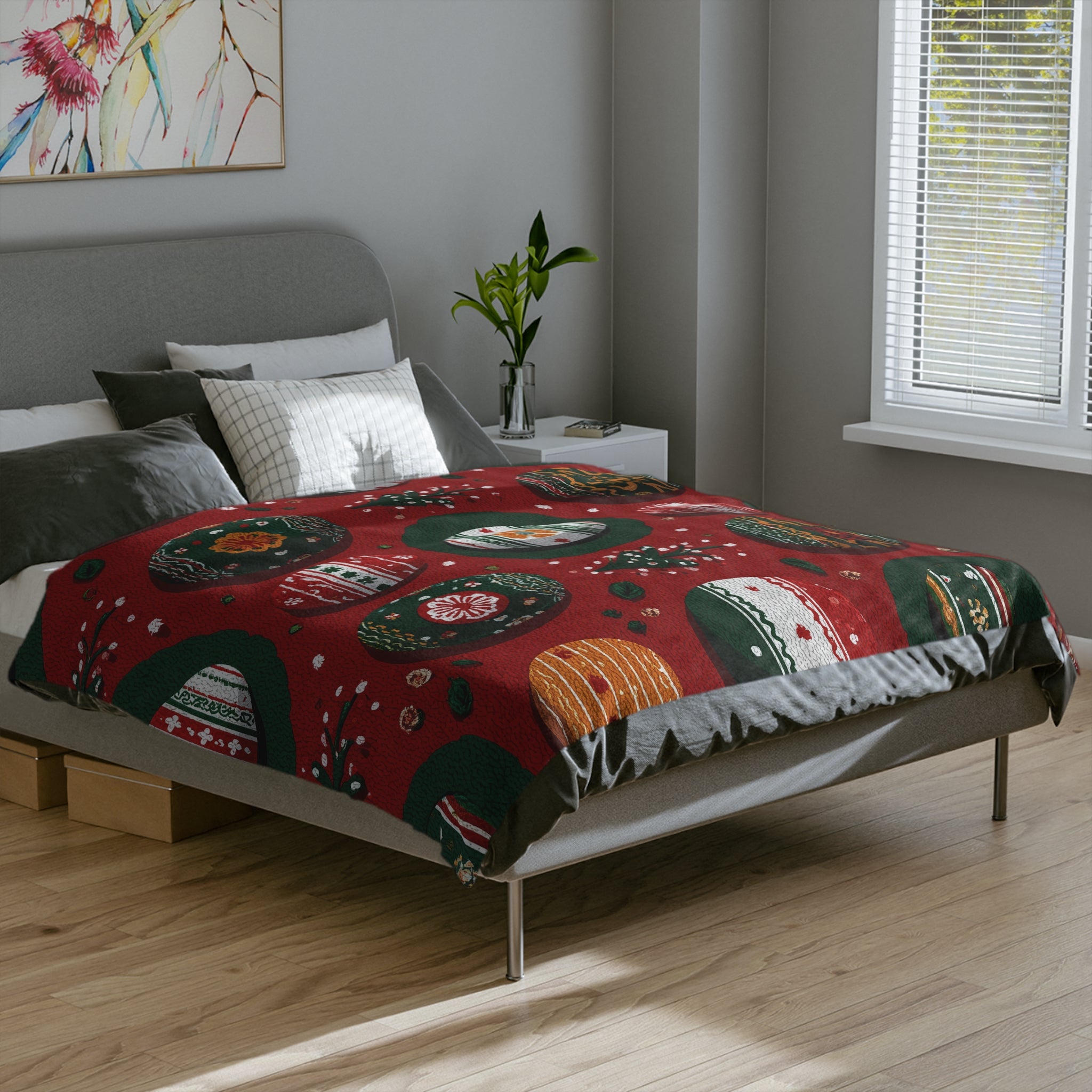 Christmas Egg Pattern Cozy Blanket Doona Cover, Duvet, Quilt, Soft Throw for Holiday Decor, Christmas Gift