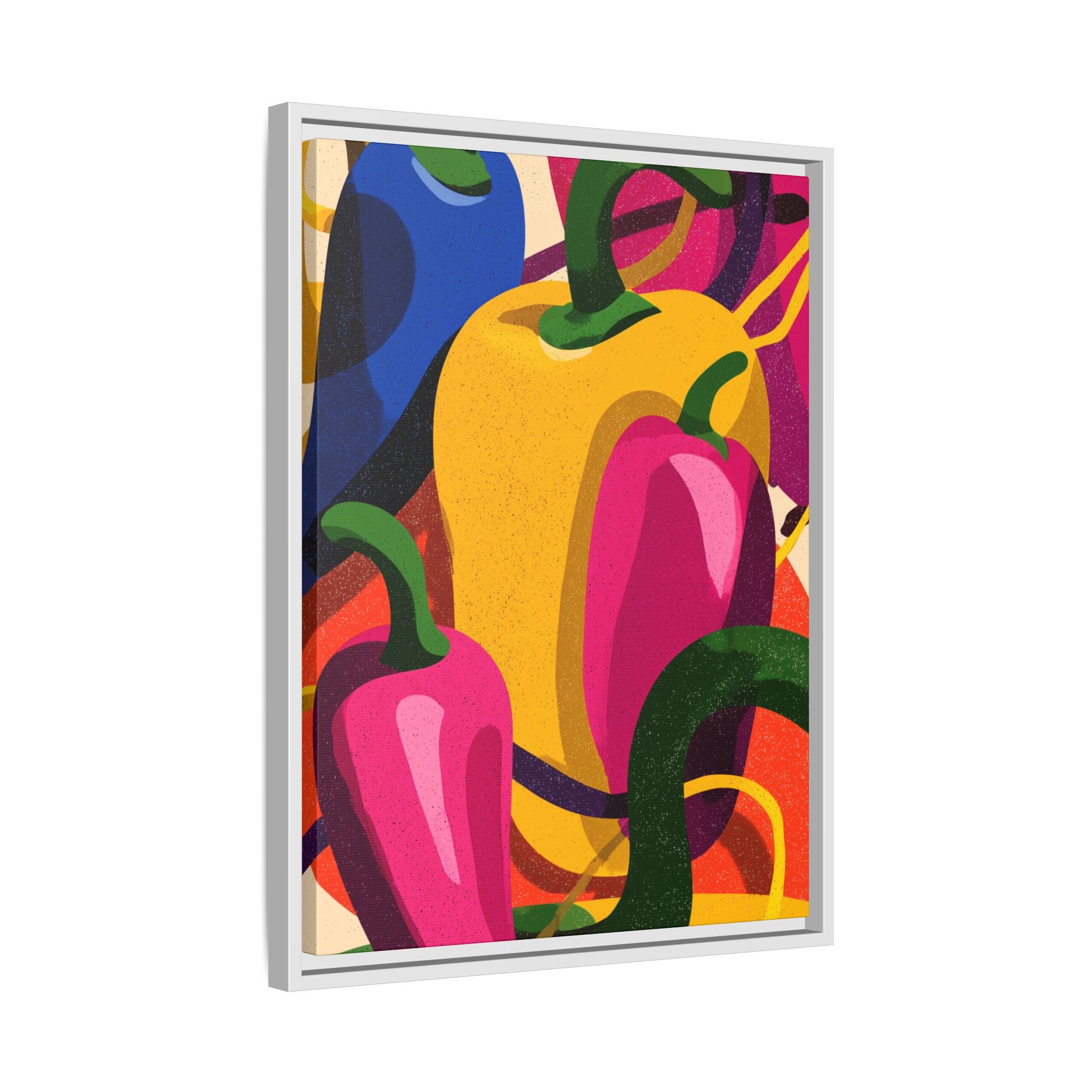 Canvas Art, Abstract Geometric Bell Peppers, Framed Wall Decor Print, Kitchen Wall Art, Modern Home Decor, Foodie Gift