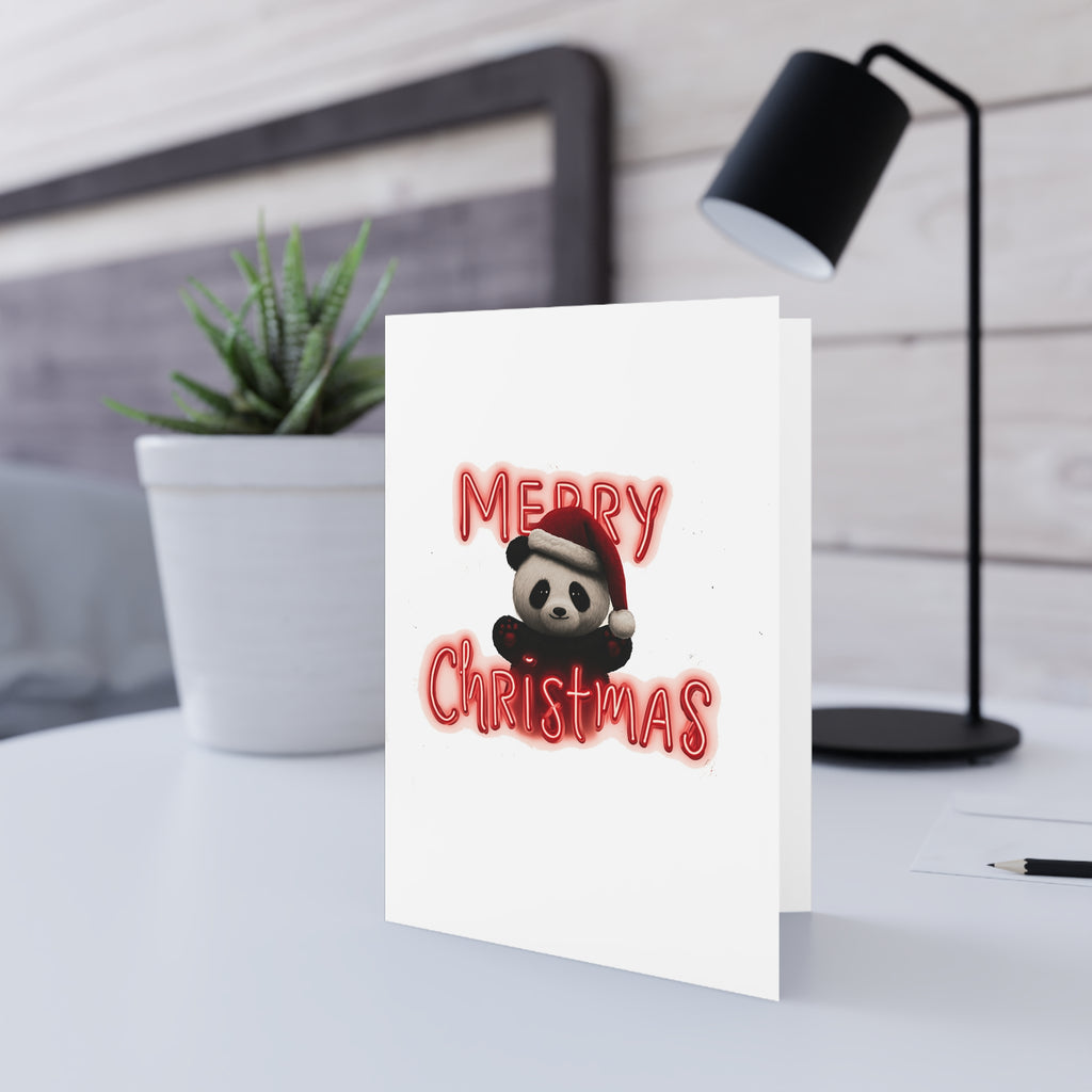 Holiday Panda Cheer: Festive Neon Christmas Greeting, Digital Cute Animal Illustration, Seasonal Whimsical Design | Custom Orders Accepted