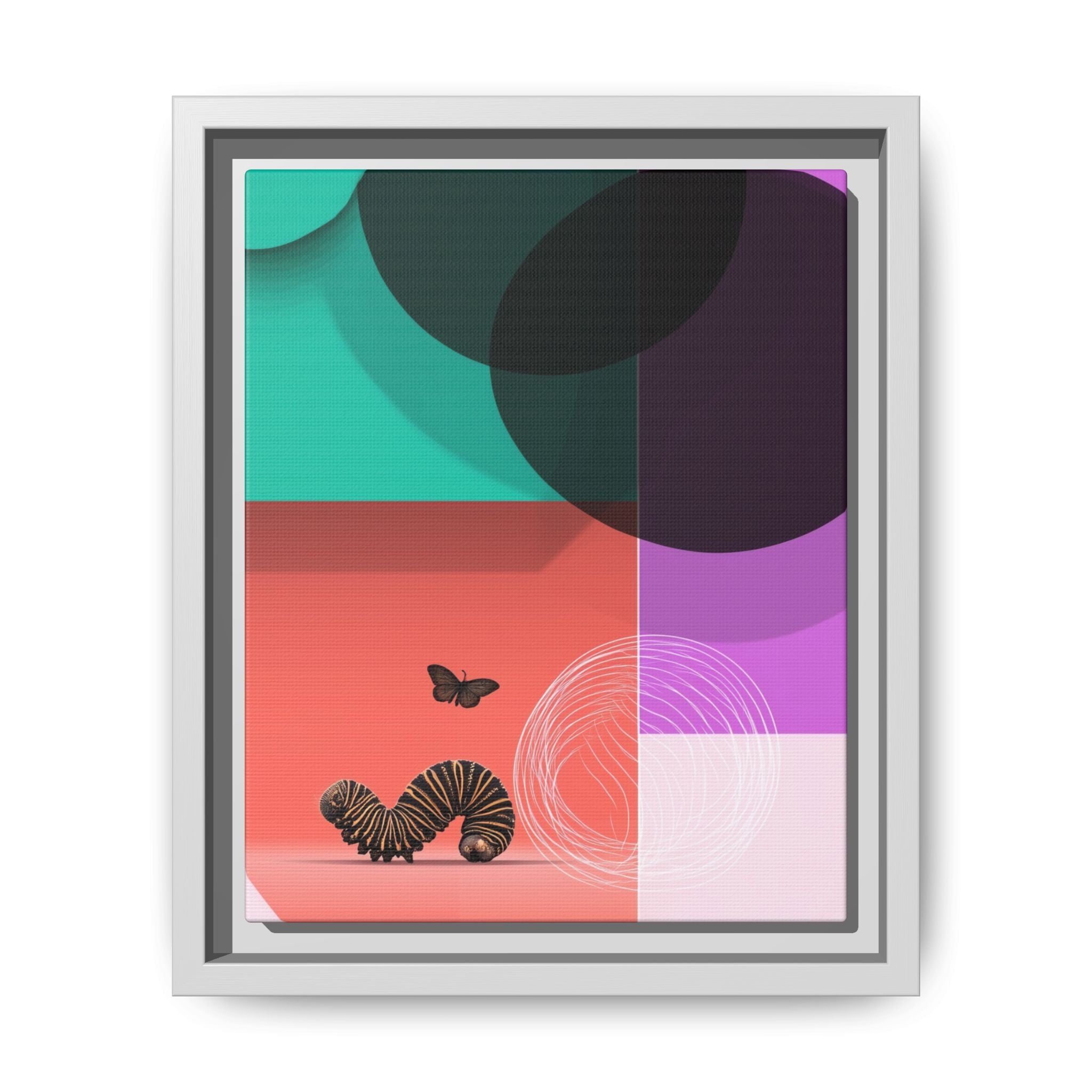 Striped Caterpillar and Butterfly Framed Print , Mid-Century Modern Color Blocks   |  Personalized & Custom Orders Available