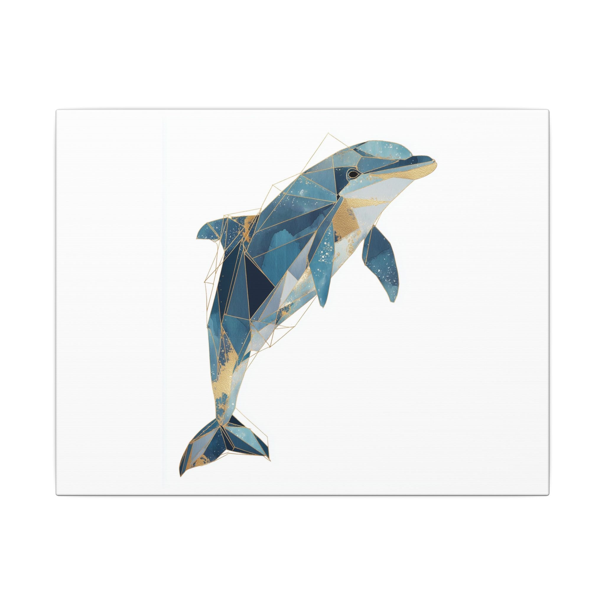 Celestial Dolphin: Geometric Marine Art, Low-Poly Oceanic Design, Blue and Gold Abstraction   |  Personalized & Custom Orders Available