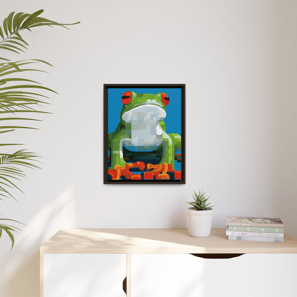 Pixel Frog Framed Print : Geometric Digital Art, Mosaic Amphibian Portrait   |  Personalized & Custom Orders Available