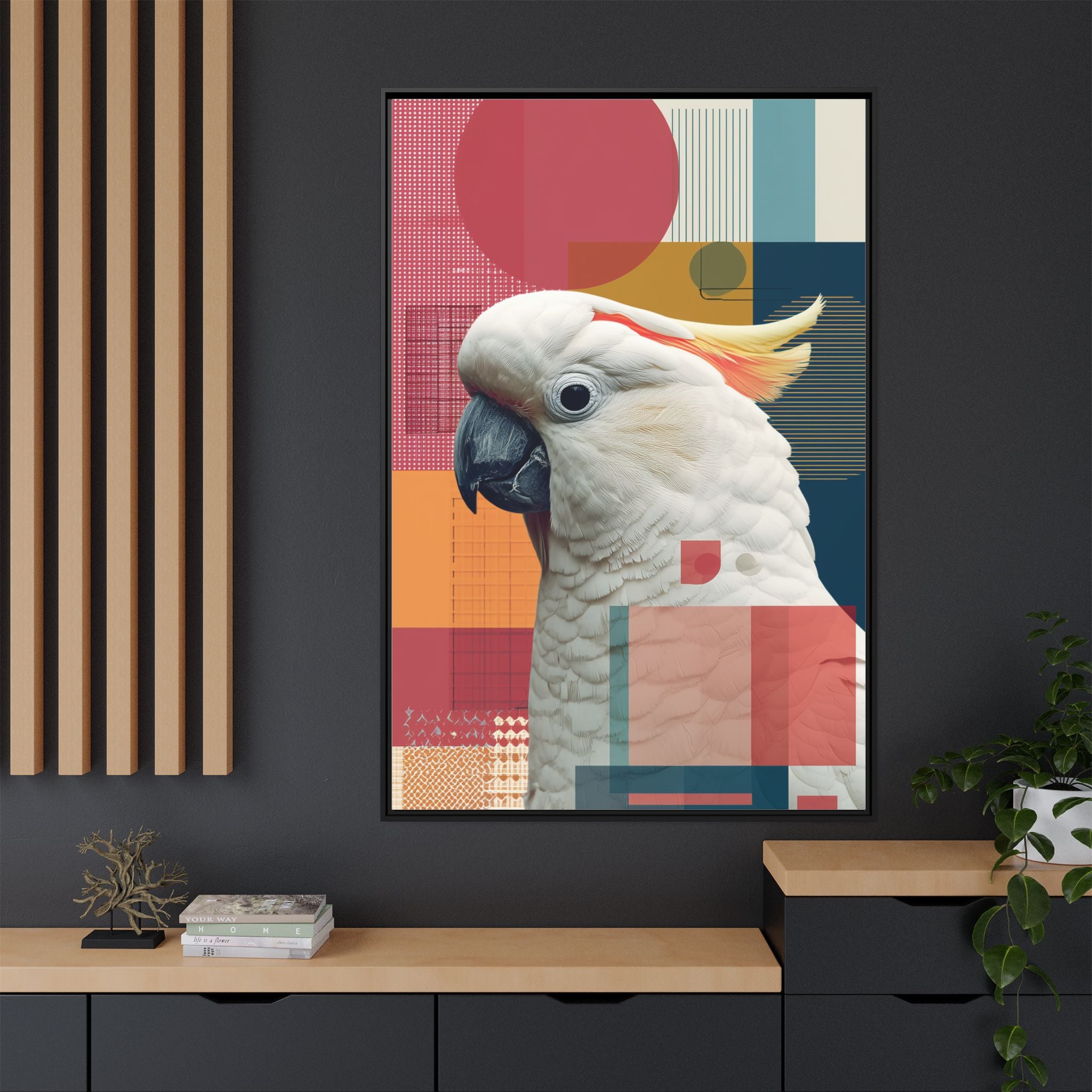 Cockatoo in Geometry: Mid-Century Modern Wildlife Art, Photorealistic Nature Print   |    Custom Orders Available