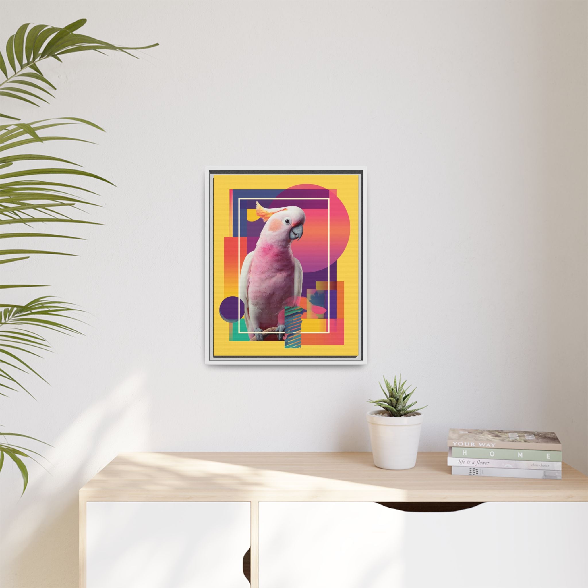 Geometric Cockatoo Composition: Moluccan Parrot Portrait, Modern Abstract Design   |    Custom Orders Available