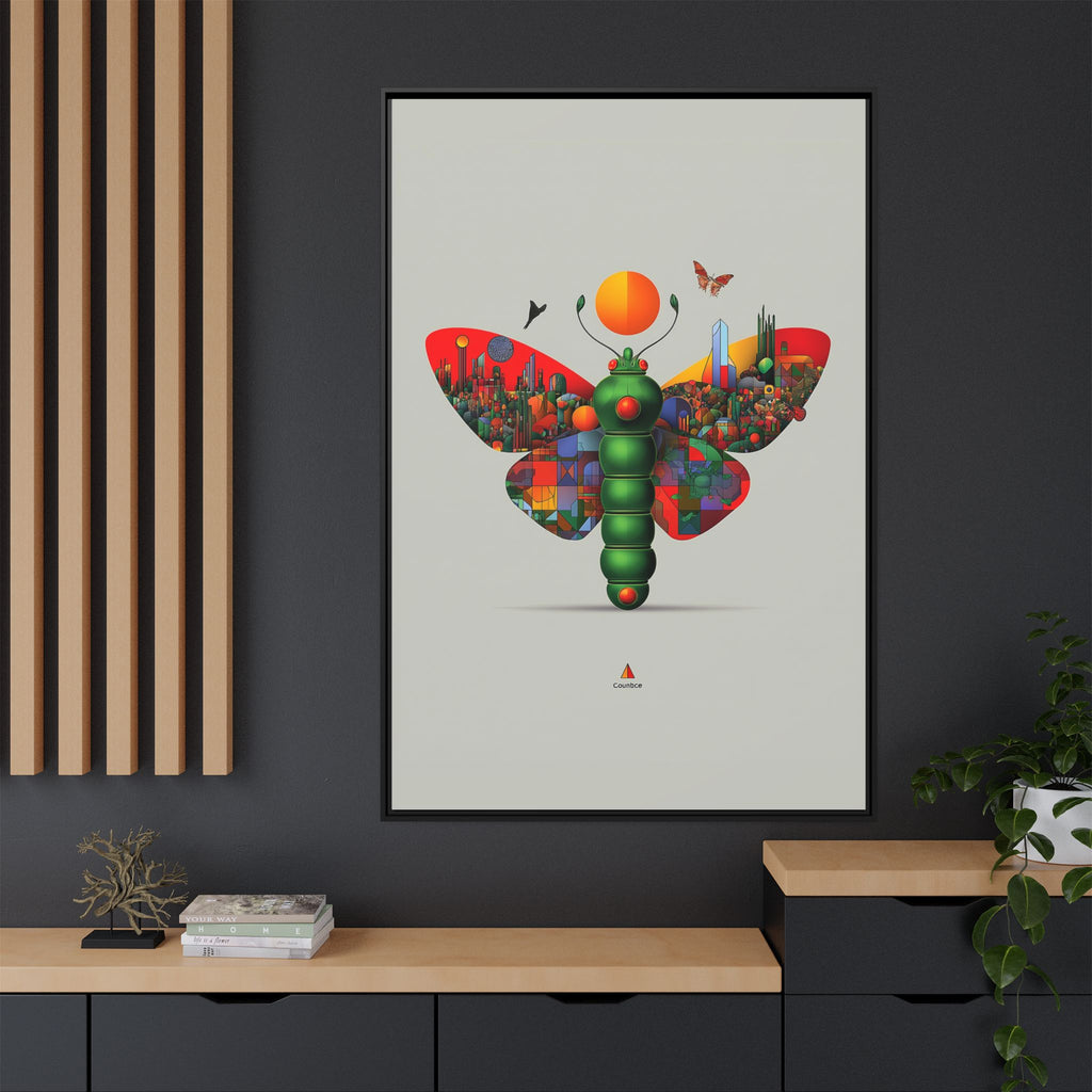 Urban Metamorphosis Framed Print: Geometric Cityscape Butterfly, Digital Surrealism Collage   |  Custom Orders Available
