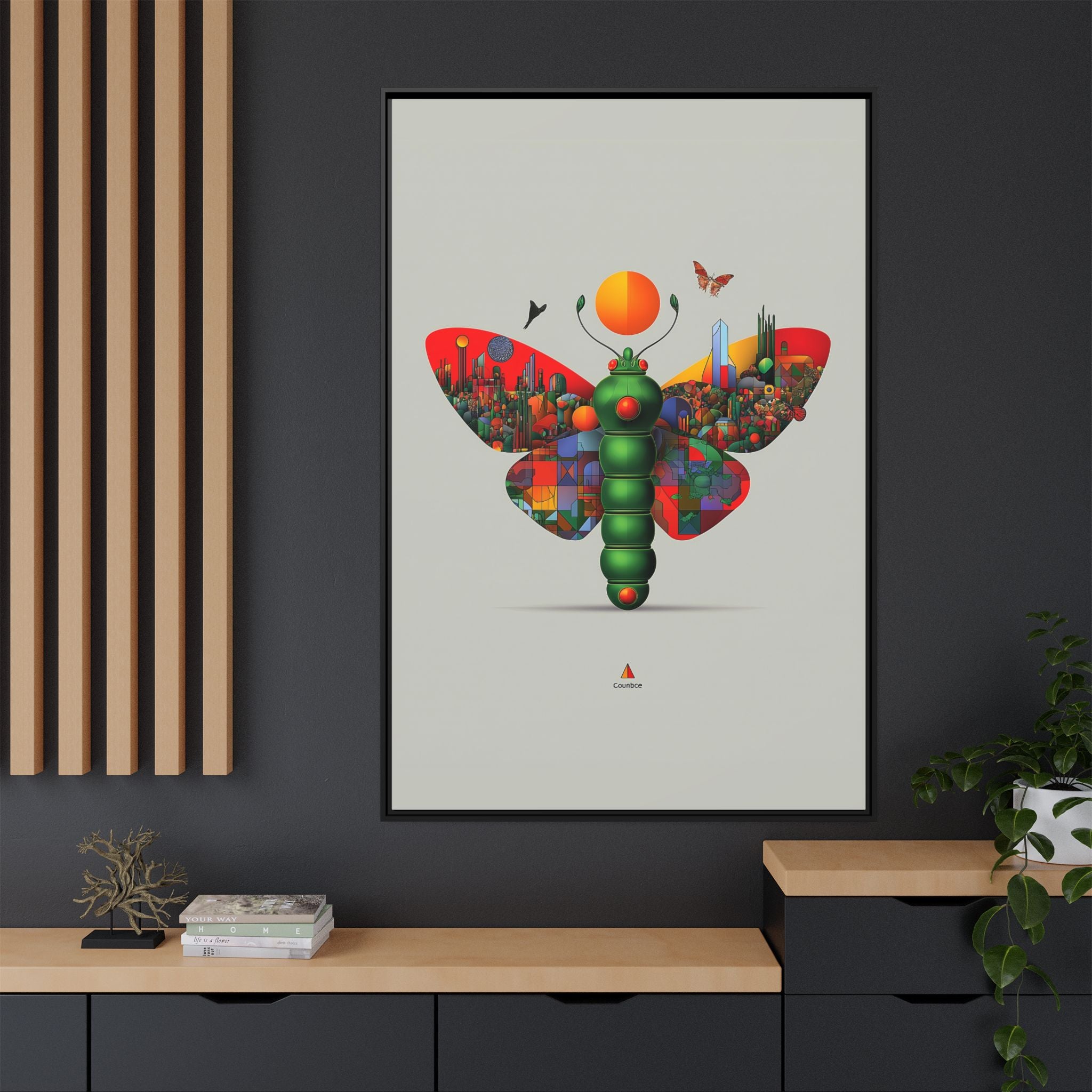 Urban Metamorphosis Framed Print: Geometric Cityscape Butterfly, Digital Surrealism Collage   |  Custom Orders Available