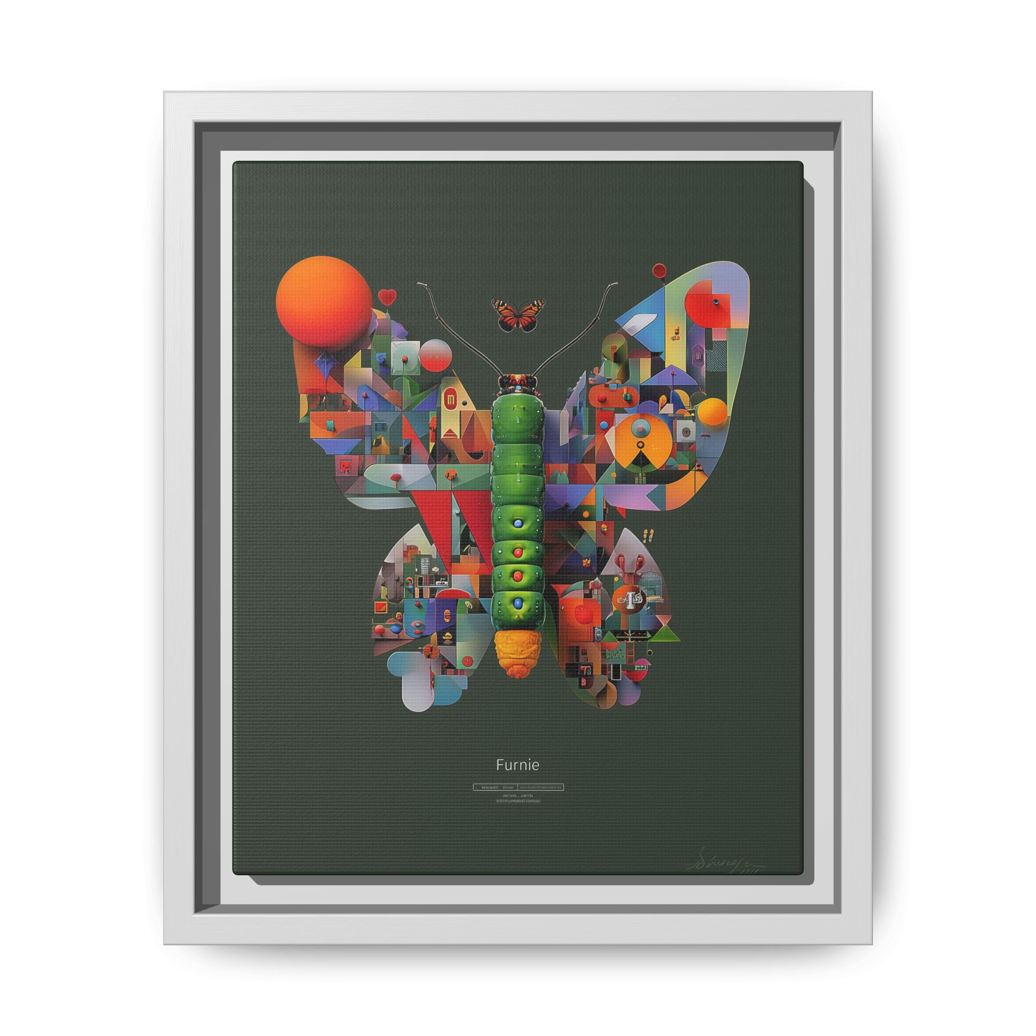 Geometric Metamorphosis Framed Print : Digital Cubist Butterfly, Urban Abstract Composition   |   Custom Orders Available