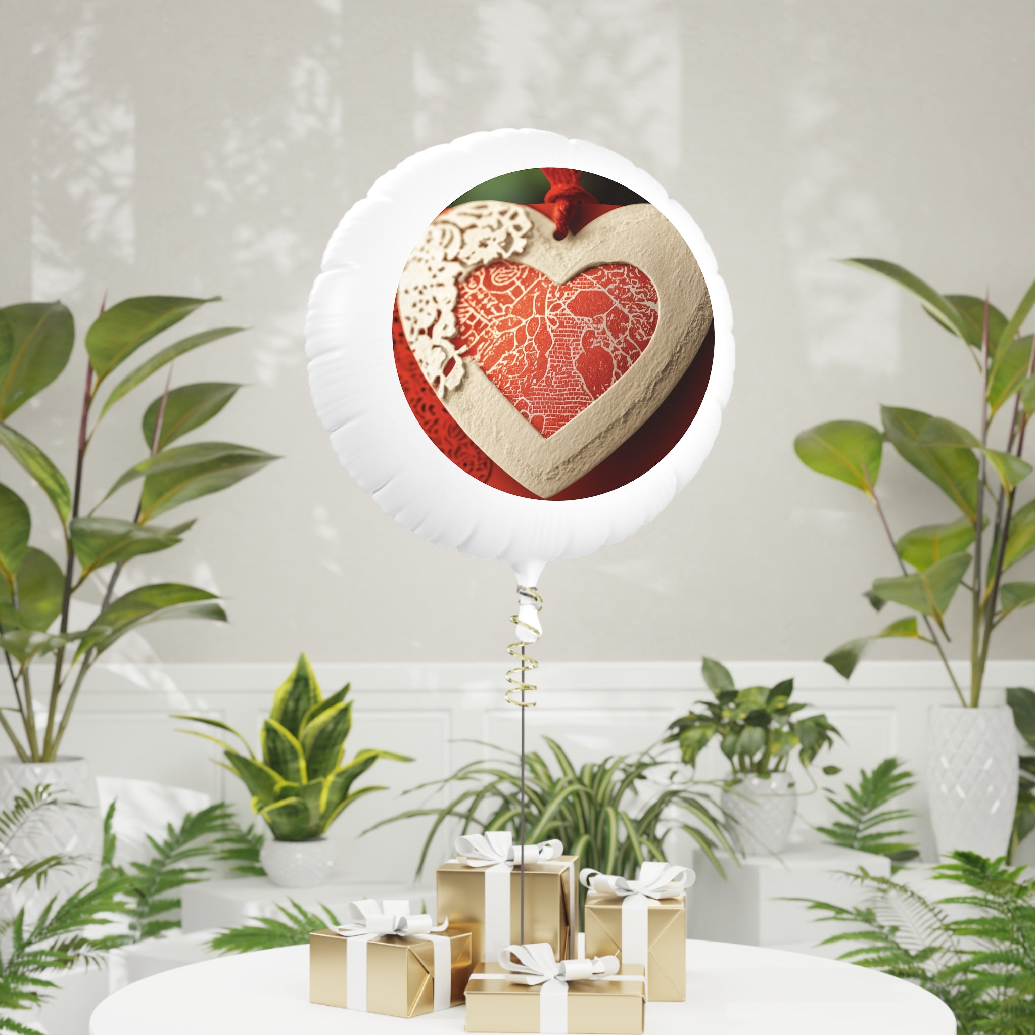 Valentine Heart Mylar Helium Balloon — Lace Heart Love Party Decor
