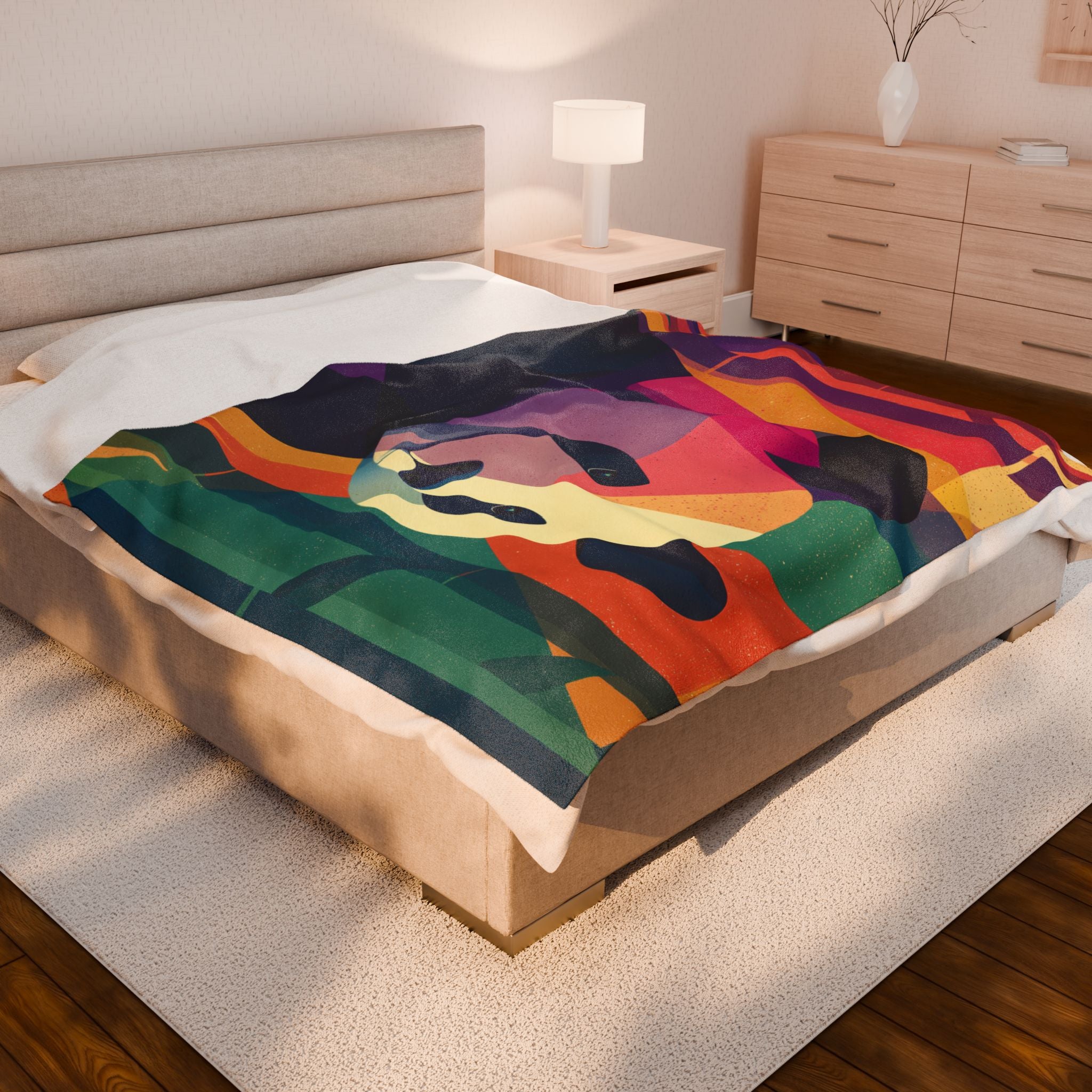 Geometric Panda Plush Blanket: Abstract, Digital Art Illustration, Colorful Wildlife Interpretation   |  Personalized & Custom