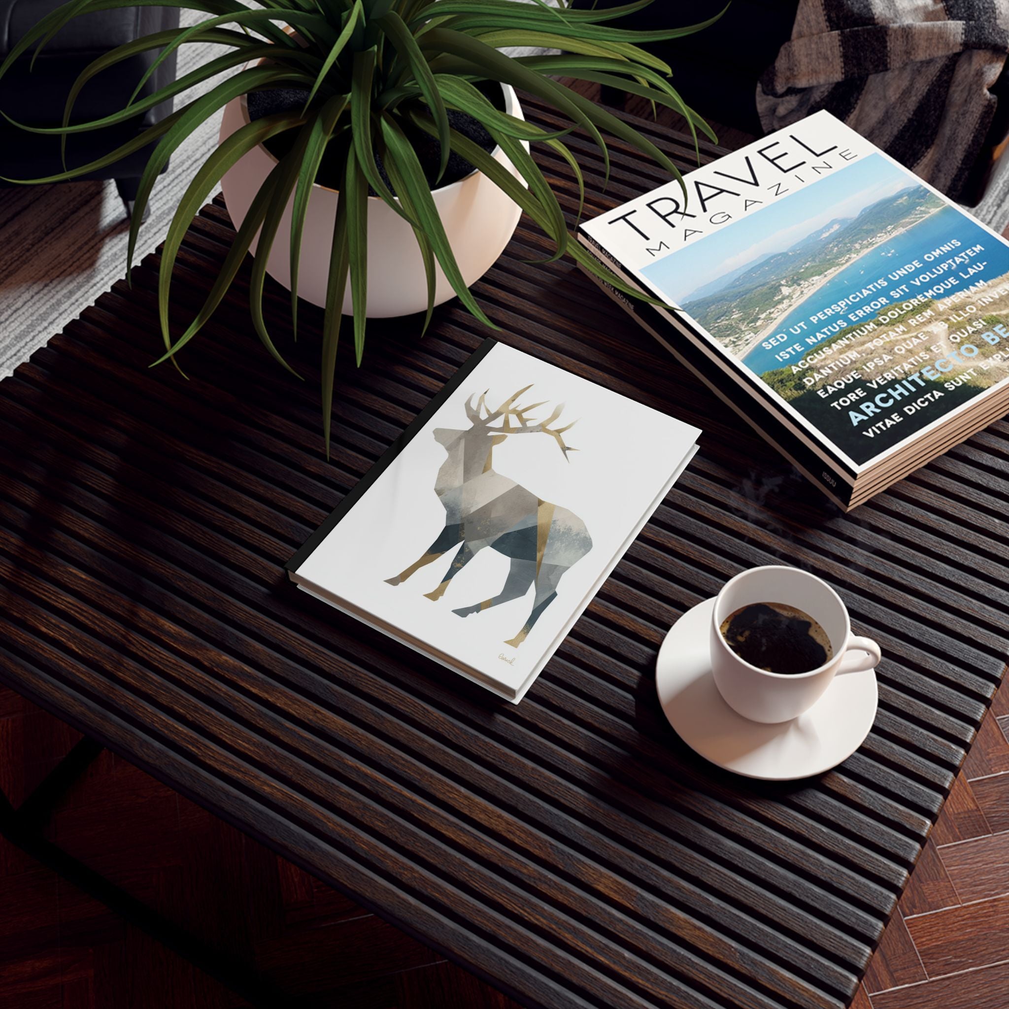 Geometric Elk Journal, Gold Accented Wildlife Diary, Nature Inspired Notebook, Rustic Deer Notepad, Outdoor Adventure Planner