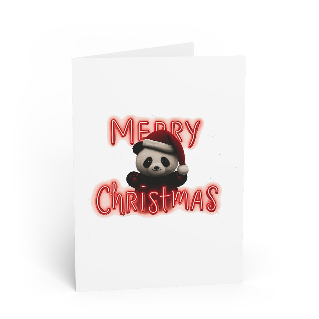 Holiday Panda Cheer: Festive Neon Christmas Greeting, Digital Cute Animal Illustration, Seasonal Whimsical Design | Custom Orders Accepted