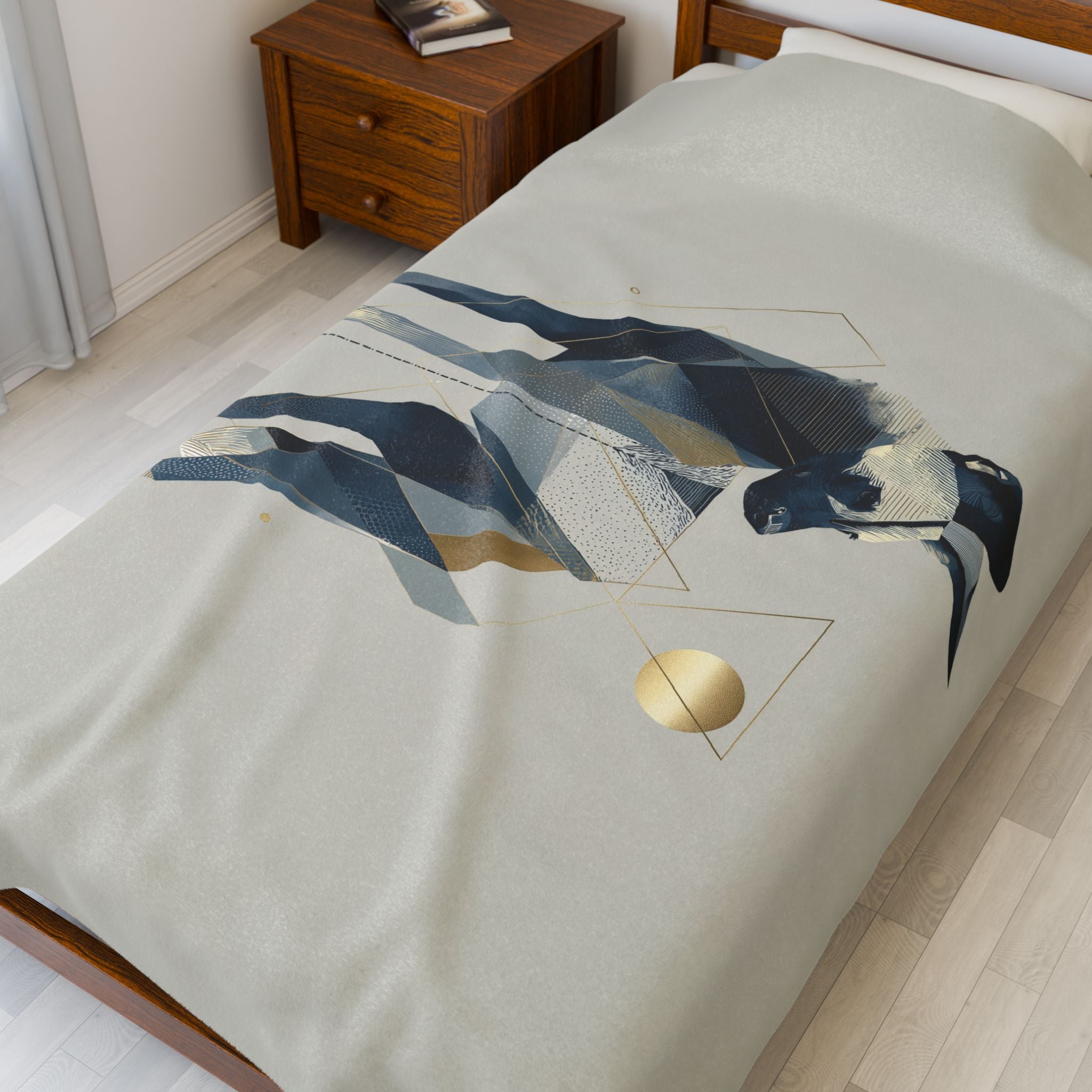 Velveteen Plush Blanket, Geometric Hyena Quilt Cover, Soft Cozy Throw, Animal Lover Gift, Bedding Decor, Home Accessory