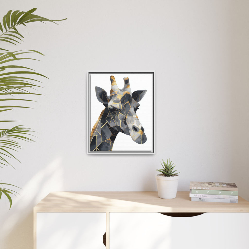 Geometric Giraffe Mosaic Framed Print : Contemporary Cubist Animal Portrait, Metallic Gold Angular Design   |   Custom Orders Available